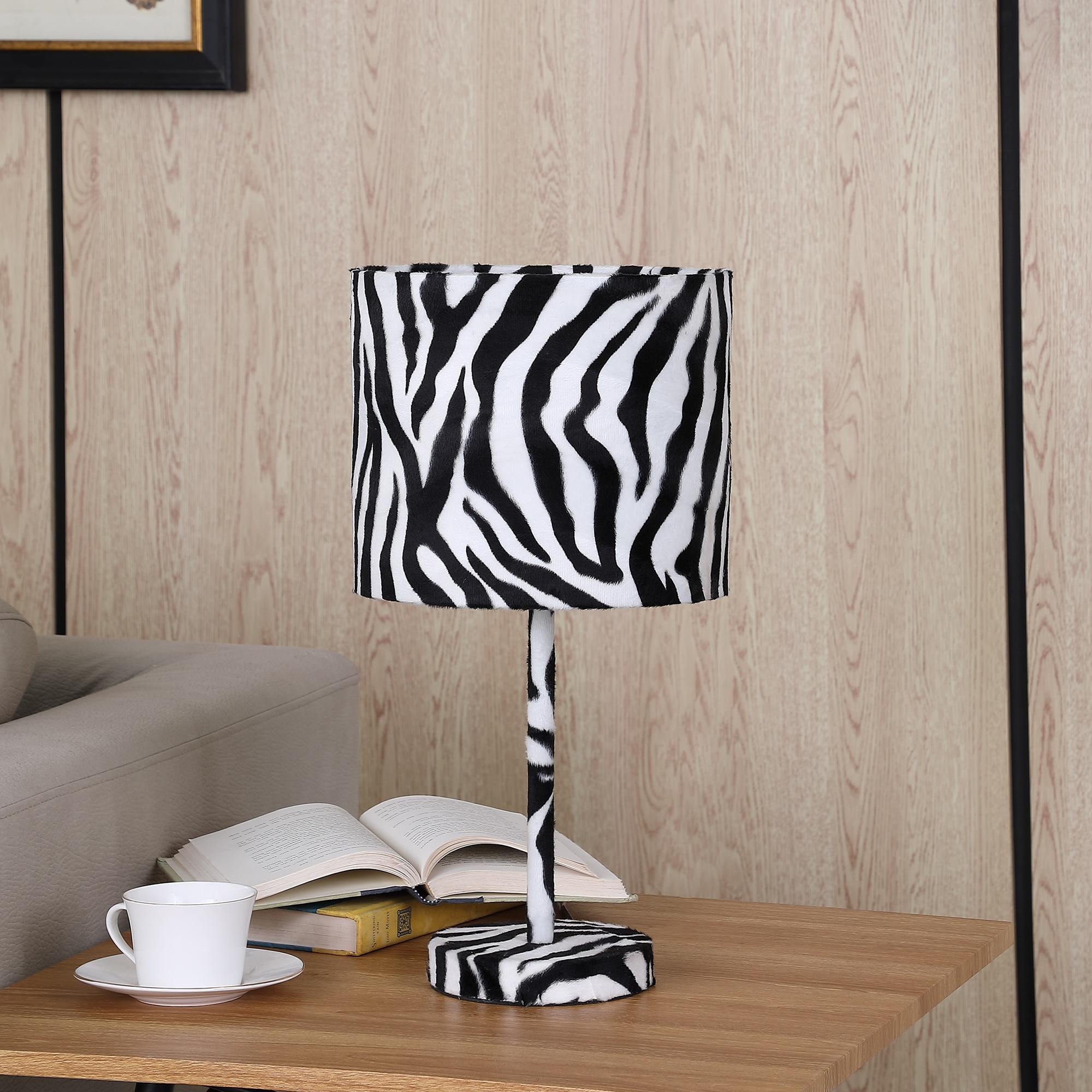19.25 In. Faux Suede Zebra Print Metal Table Lamp - Mycitystee