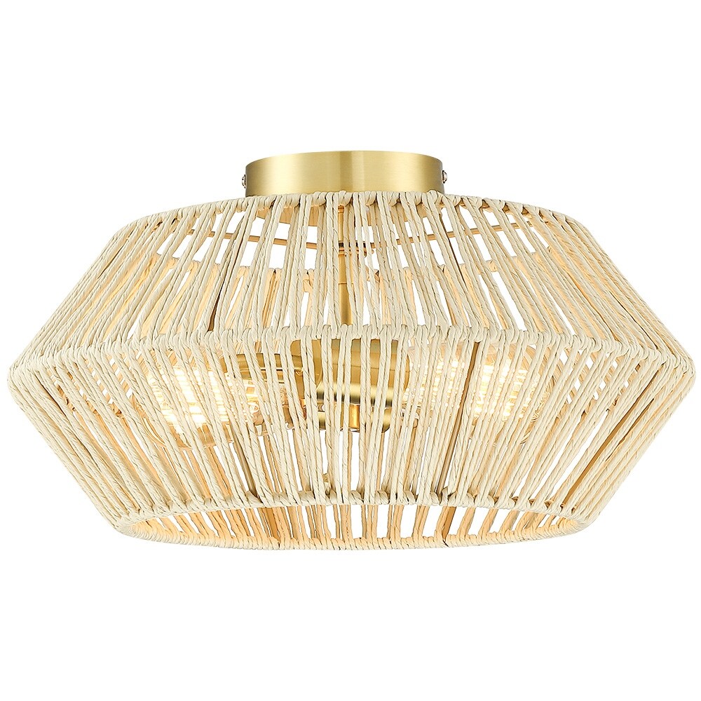2-Light Bohemian Woven Rope Semi-Flush Mount Ceiling Light - D16