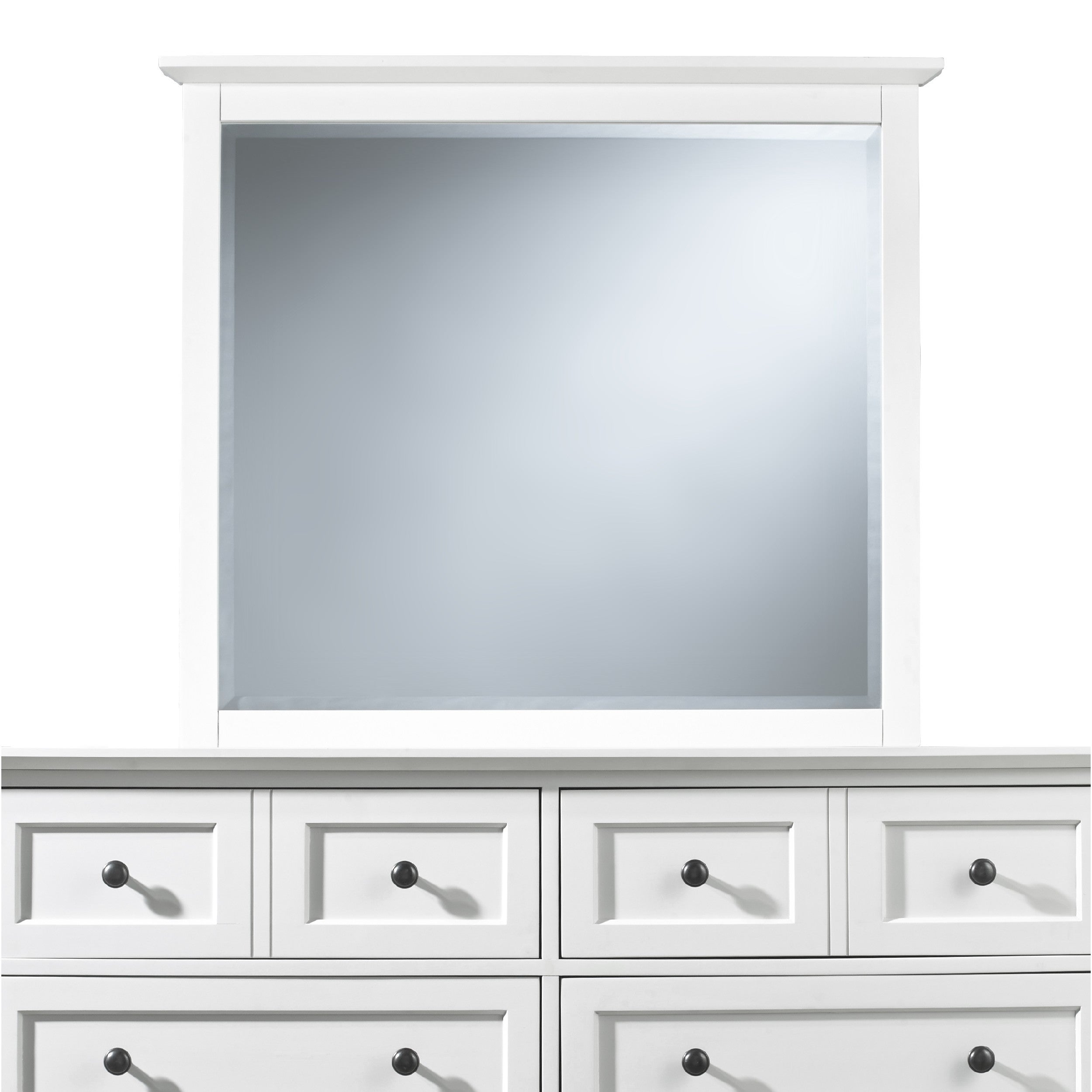 Neo Solid Mahogany Wood Dresser Mirror， Beveled Trim Top， White - - 35754203 - Mycitystee