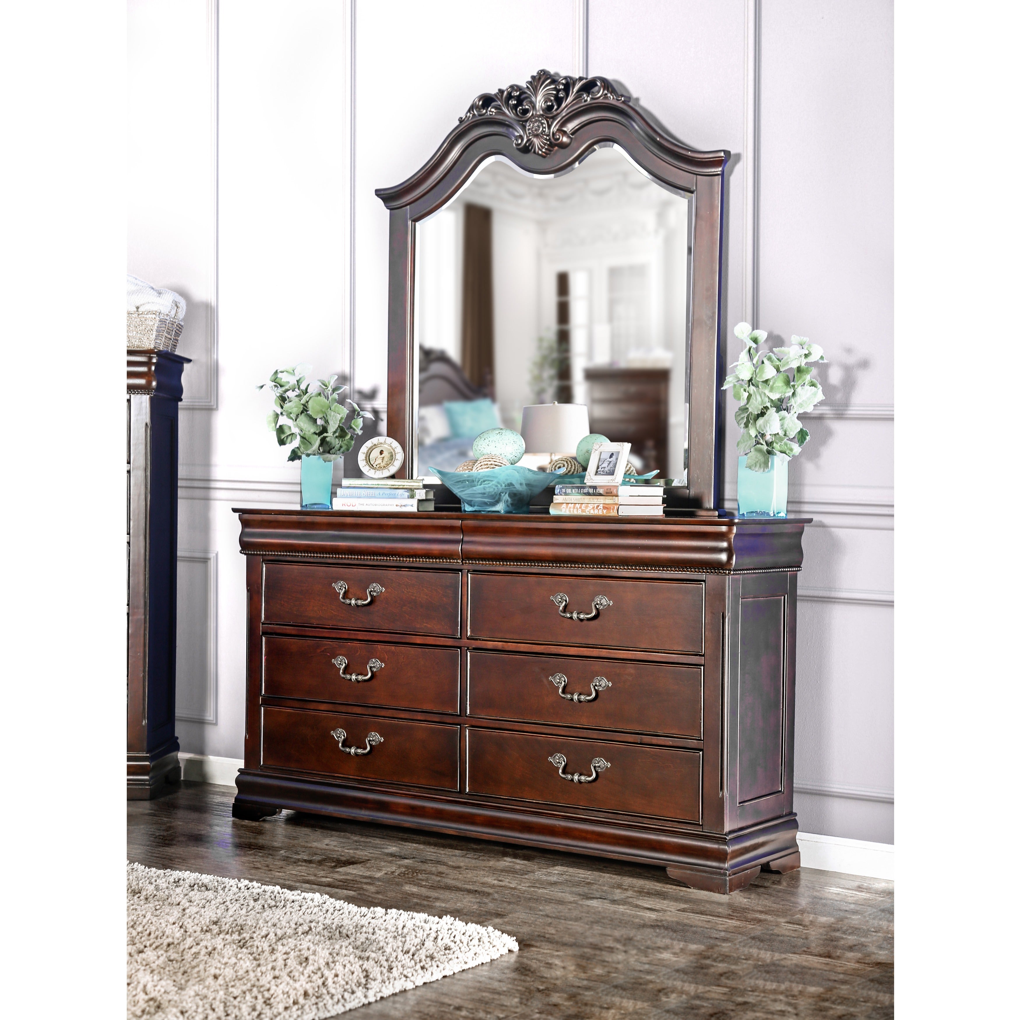 Furniture of America Diva Cherry 2-piece Dresser and Mirror Set - - 9601682 - Mycitystee