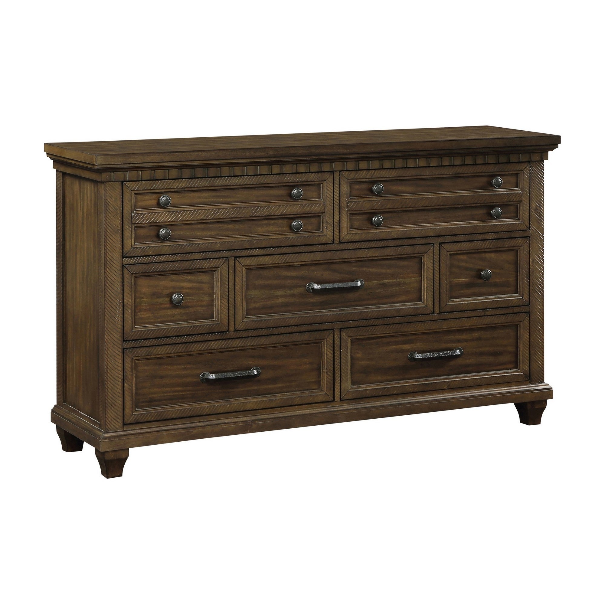 Flo 64 Inch 7 Drawer Wide Dresser Chest， Hidden Felt Lining， Rich Brown - - 37962446 - Mycitystee