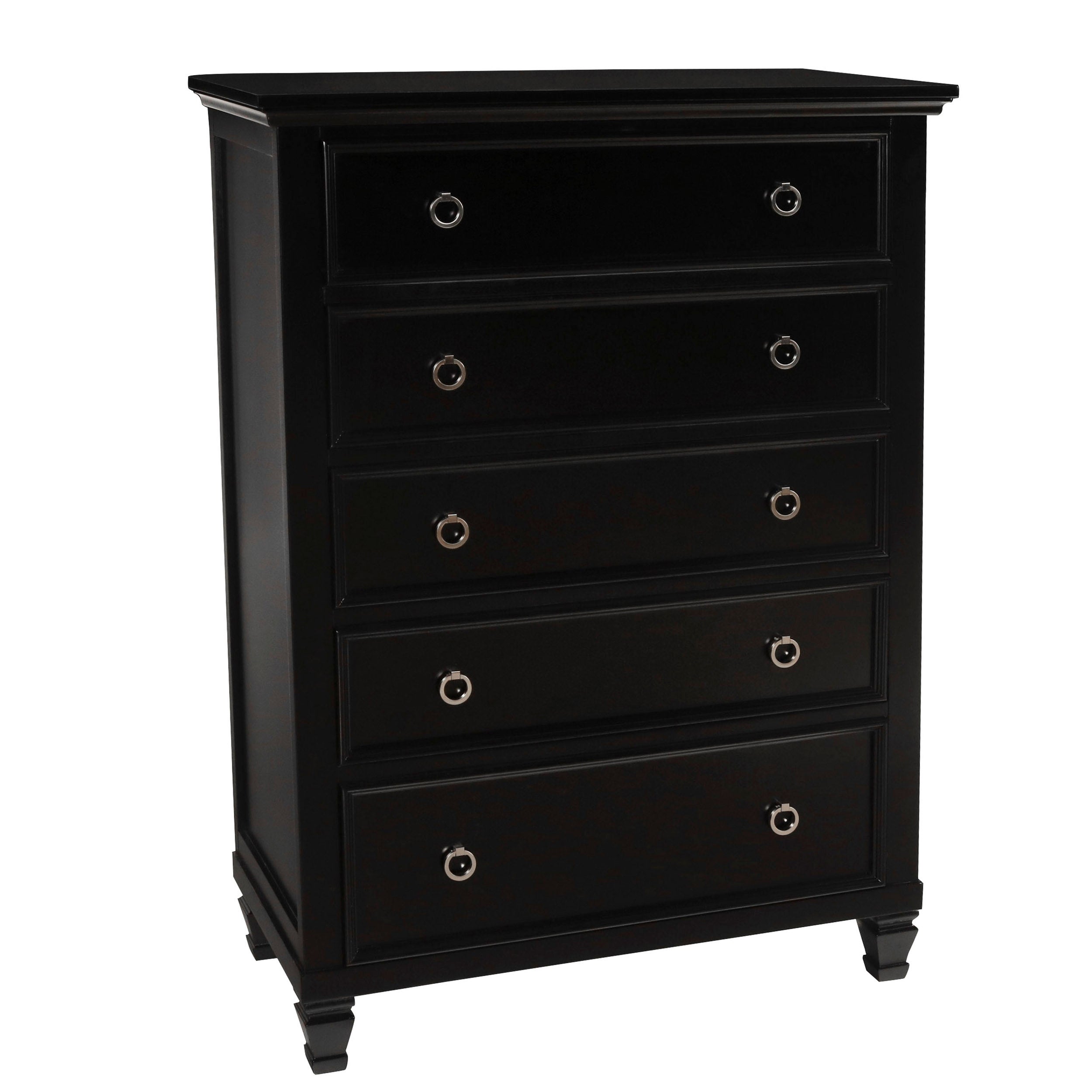 Transitional 5 Drawer Wooden Chest with Molded Top and Ring Pulls， Black - - 31575399 - Mycitystee