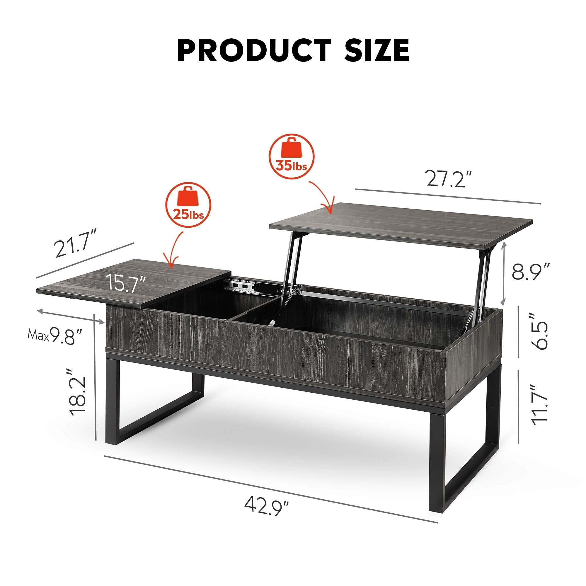 Lift Top Coffee Table with Hidden Compartment and Slide Drawer - Mycitystee