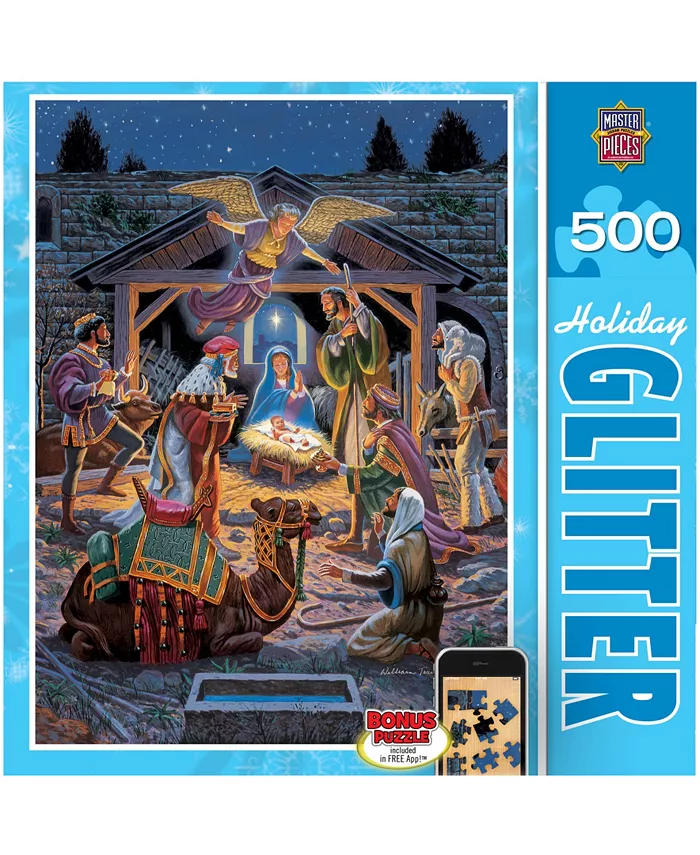 MasterPieces Puzzles Holiday Glitter Jigsaw Puzzle - Holy Night - 500 Piece - Mycitystee
