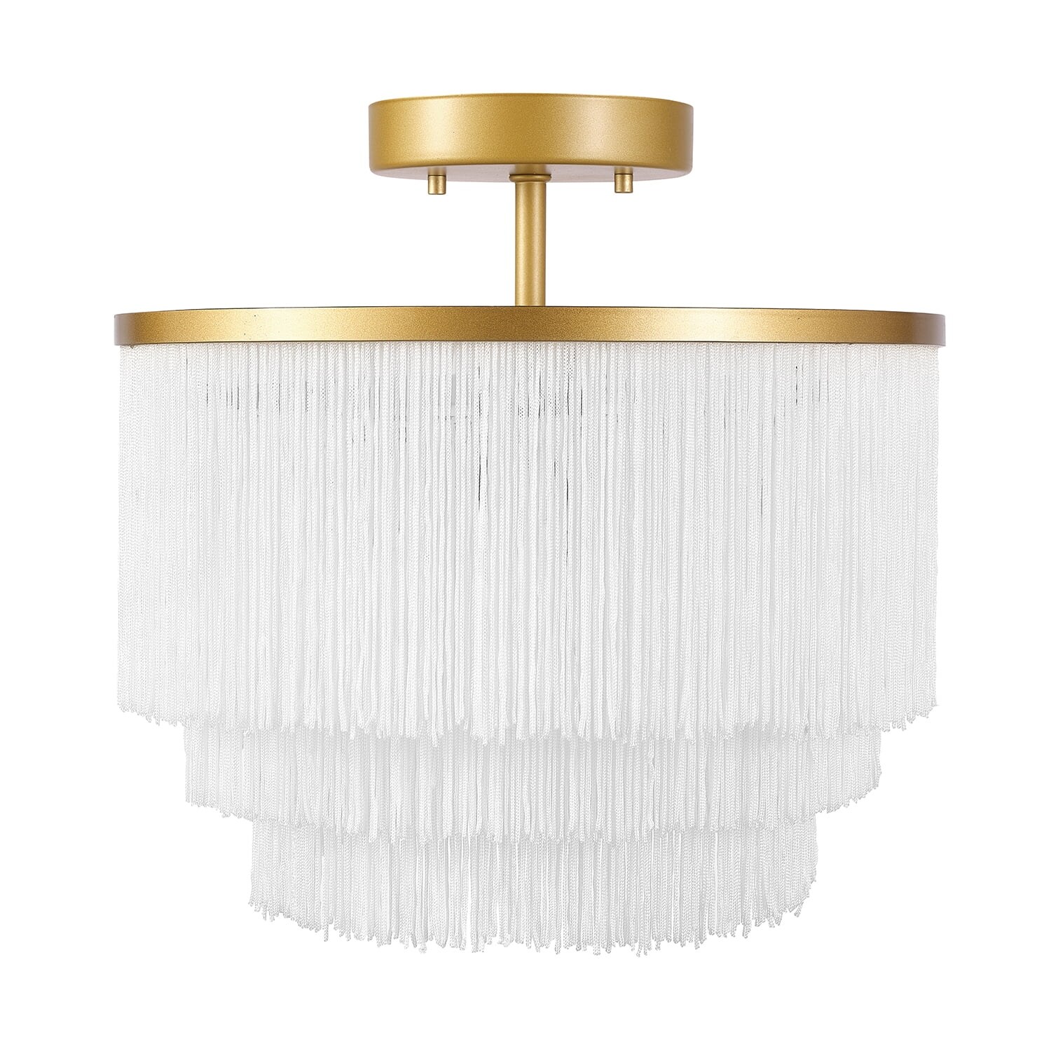 Novogratz x Globe Electric 1 Light Matte Gold Flush Mount Ceiling Light with White Fabric Fringe Shade， 91004419 - Mycitystee
