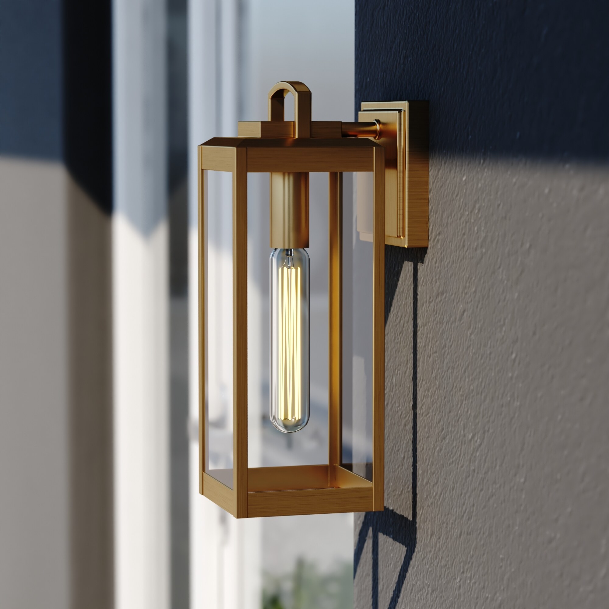 Kinzie 1 Light Brass Outdoor Wall Lantern with Dusk to Dawn Photocell - 5-in. W x 14.25-in. H x 6-in. D Shopping - The Best Deals on Outdoor Wall Lant - Mycitystee