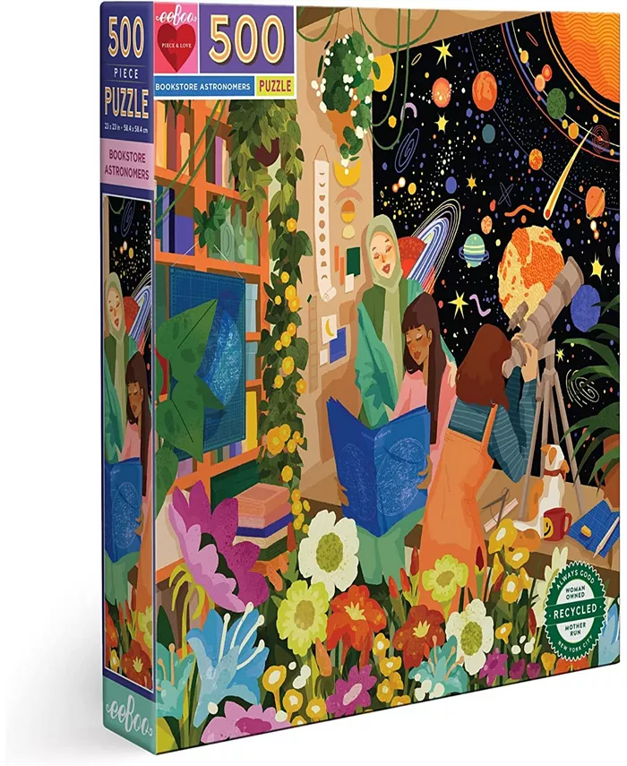 Eeboo Piece and Love Bookstore Astronomers 500 Piece Adult Square Jigsaw Puzzle - Mycitystee