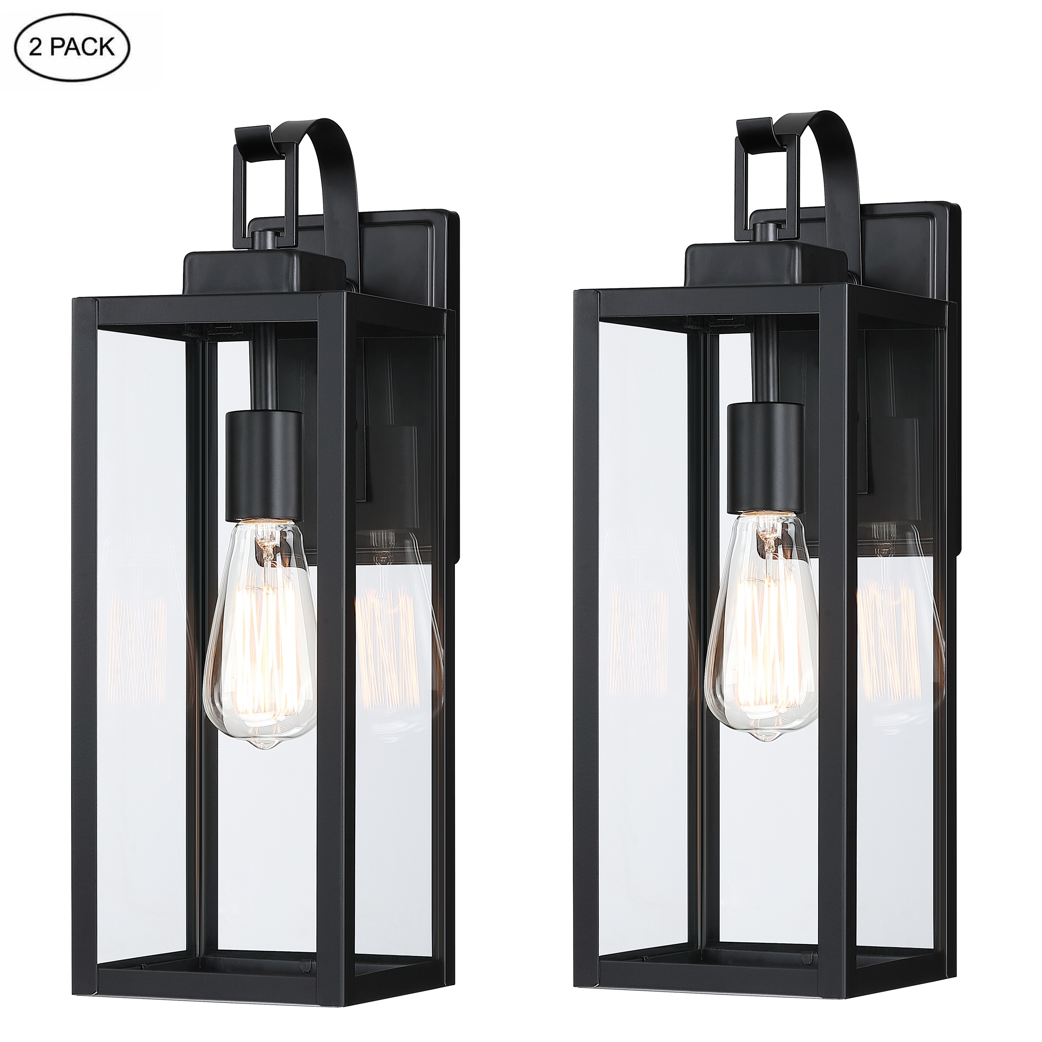 2-pack 17.7 in. 1-Light Matte Black Outdoor Wall Lantern Sconce with Clear Glass（Dusk to Dawn could be chosen） Shopping - The Best Deals on Outdoor Wa - Mycitystee