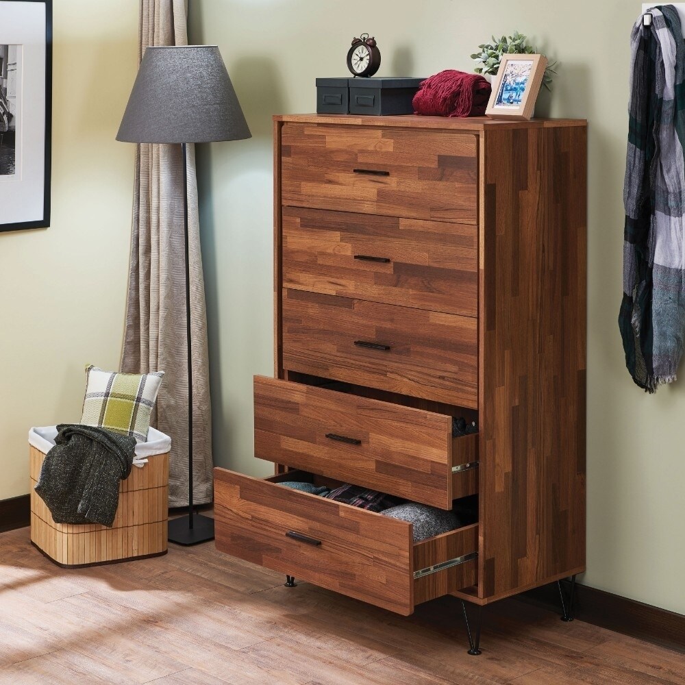 Enchanting Wooden Chest With 5 Drawers， Walnut Brown - - 21517615 - Mycitystee