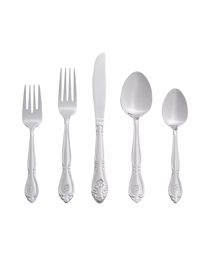 RiverRidge Home Riverridge Rose 46 Piece Monogrammed Flatware Set - B， Service for 8 - Mycitystee