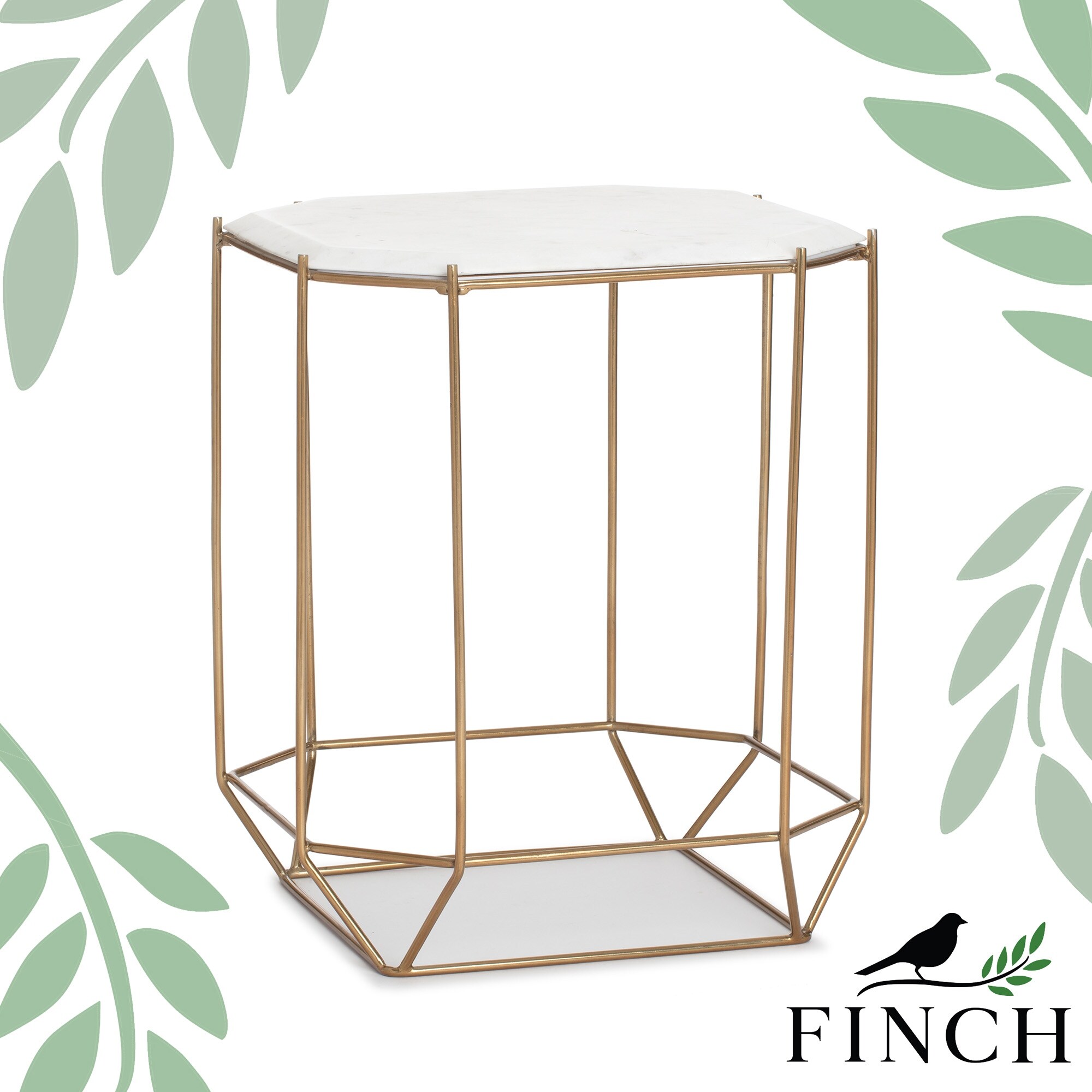Finch Colton Solid Marble Top Accent Table with Gold Metal Base， White/Gold - Mycitystee