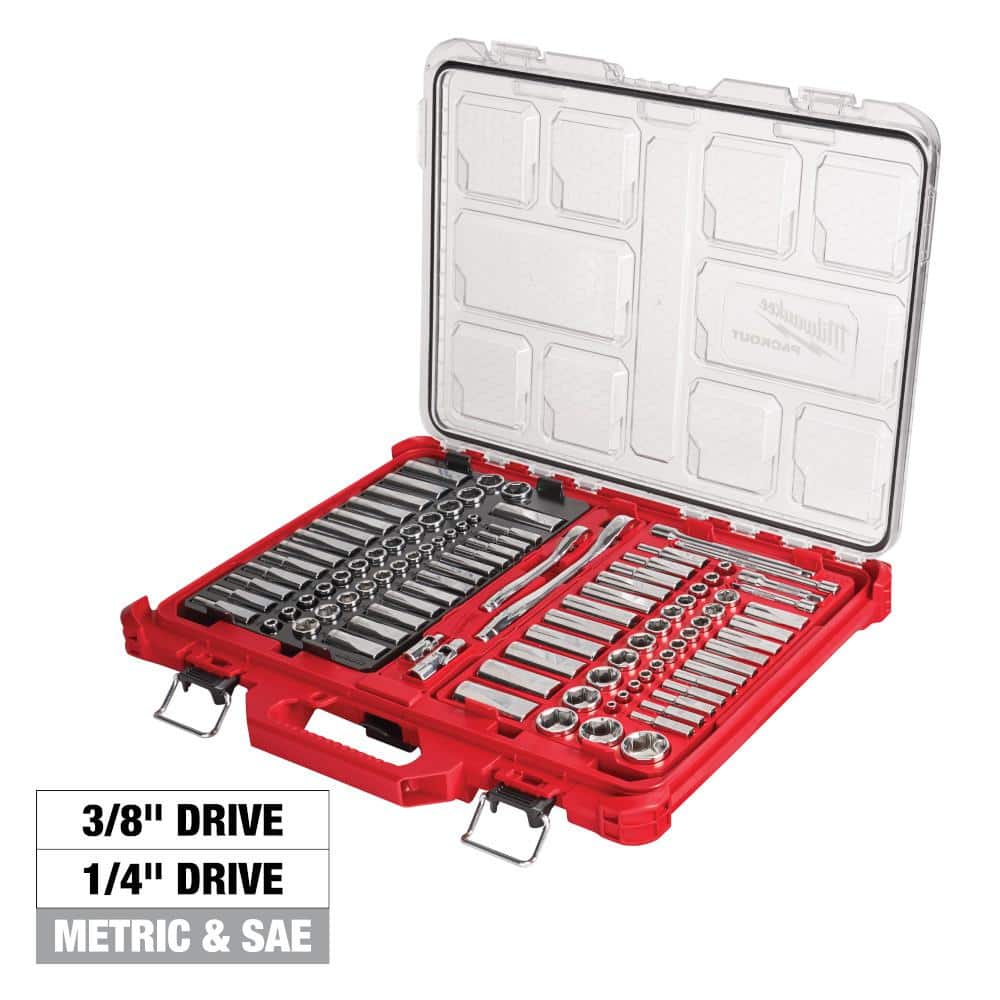 Milwaukee 3/8 in. and 1/4 in. Drive SAE/Metric Ratchet and Socket Mechanics Tool Set with PACKOUT Case (106-Piece) 48-22-9486 - Mycitystee