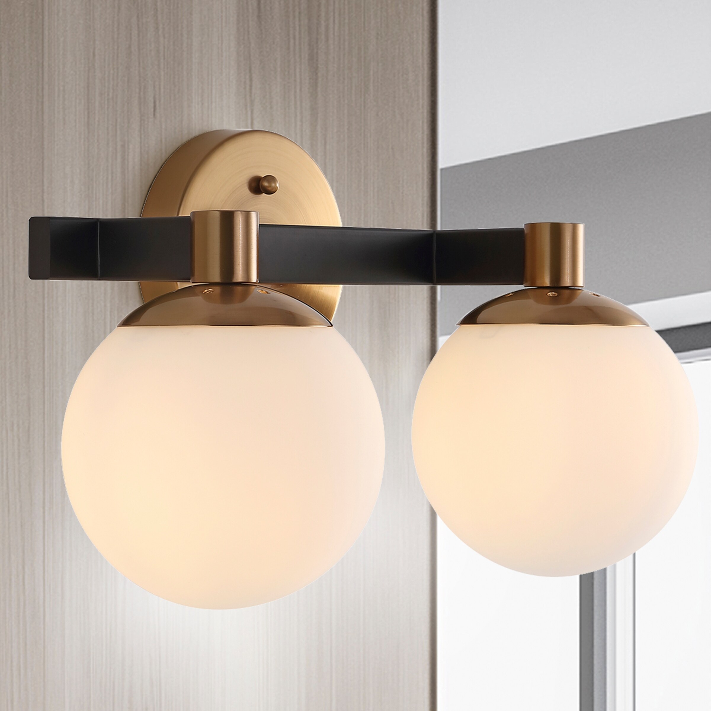 Cecil Globe Metal/Frosted Glass Modern Contemporary LED Vanity， by JONATHAN Y - Mycitystee
