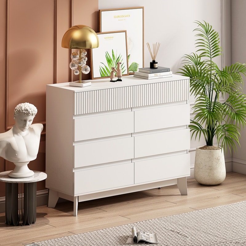 Simplicity Style 8-Drawer Dresser， Storage Cabinet with Decorative Finish， Lockers for Bedroom， Living Room， Dining Room - - 37952492 - Mycitystee