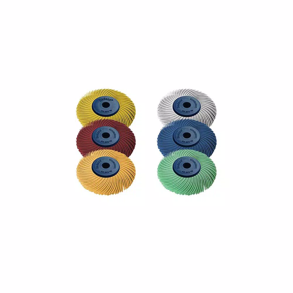 Dedeco Sunburst and#8211; 2 in. 3-PLY Radial Discs and#8211; 1/4 in. Arbor and#8211; Thermoplastic Cleaning and Polishing Tool Assortment (6-Piece) an - Mycitystee