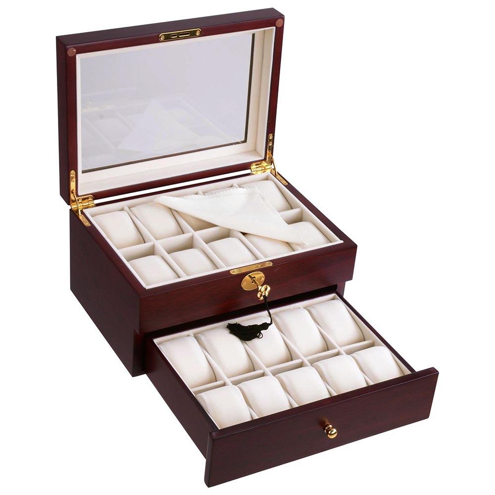 20-Slot Walnut Matte Finish Wood Watch Display Case - Mycitystee