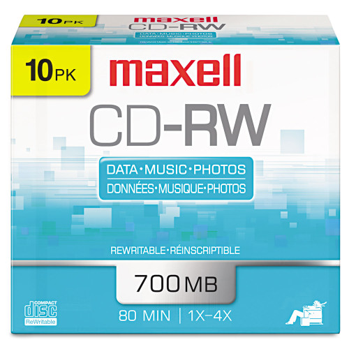 Maxell CD-RW Rewritable Disc， 700 MB/80 min， 4x， Jewel Case， Silver， 10/Pack (630011) - Mycitystee
