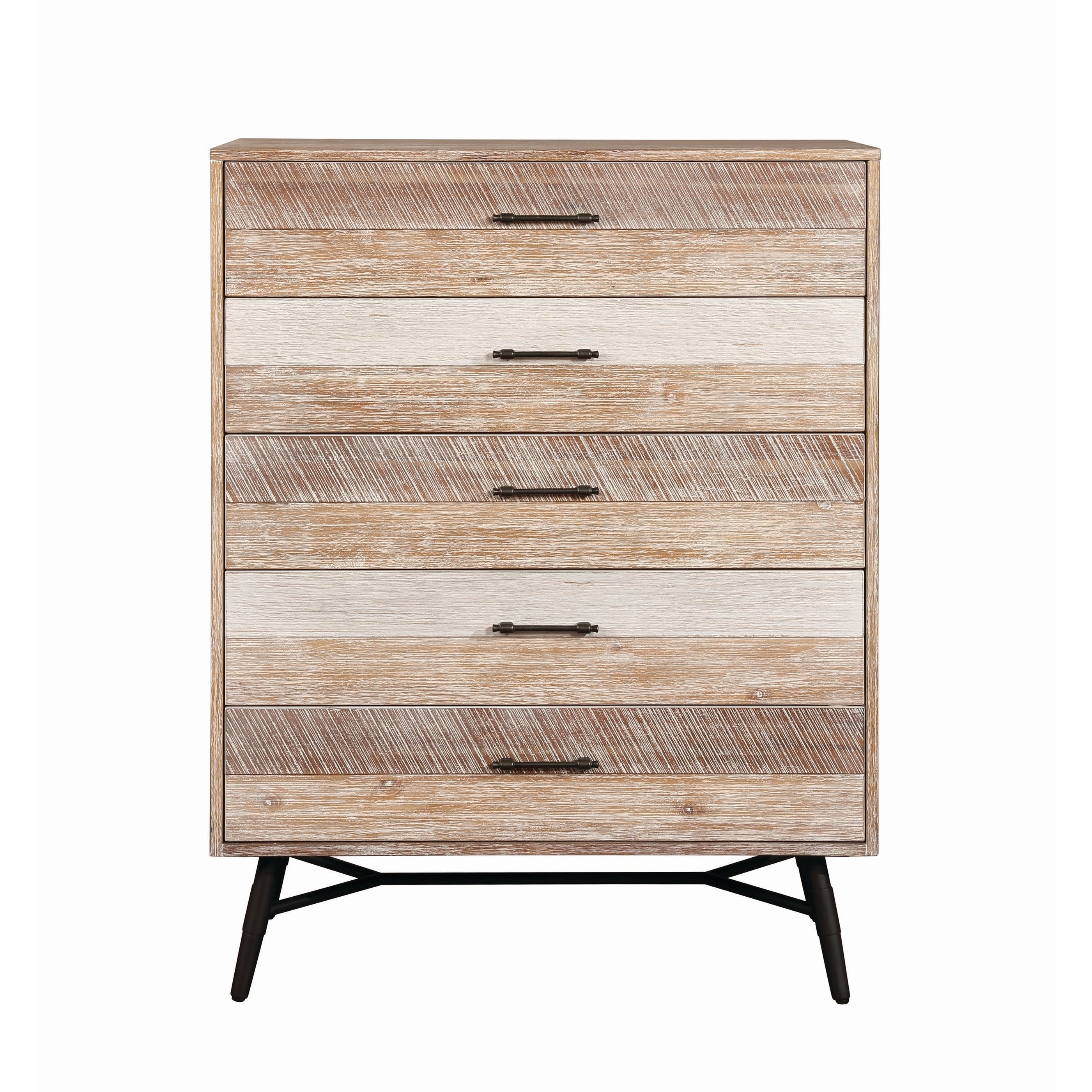 Wooden Dresser with Five Drawers and Metal Angled Legs，Brown and Black - - 28533711 - Mycitystee