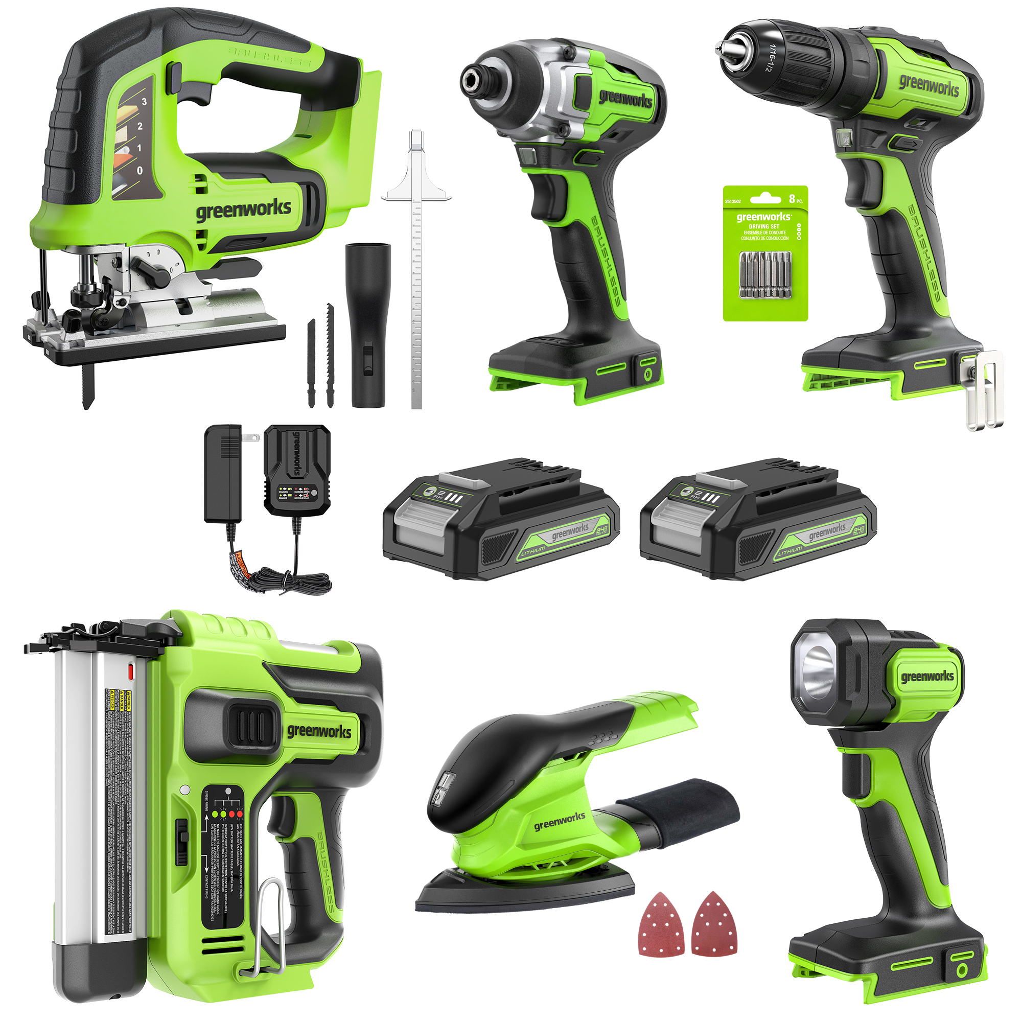 24V Cordless Battery Nailer 6PC Combo Kit w/ (2) 2Ah Batteries and Cha - Mycitystee