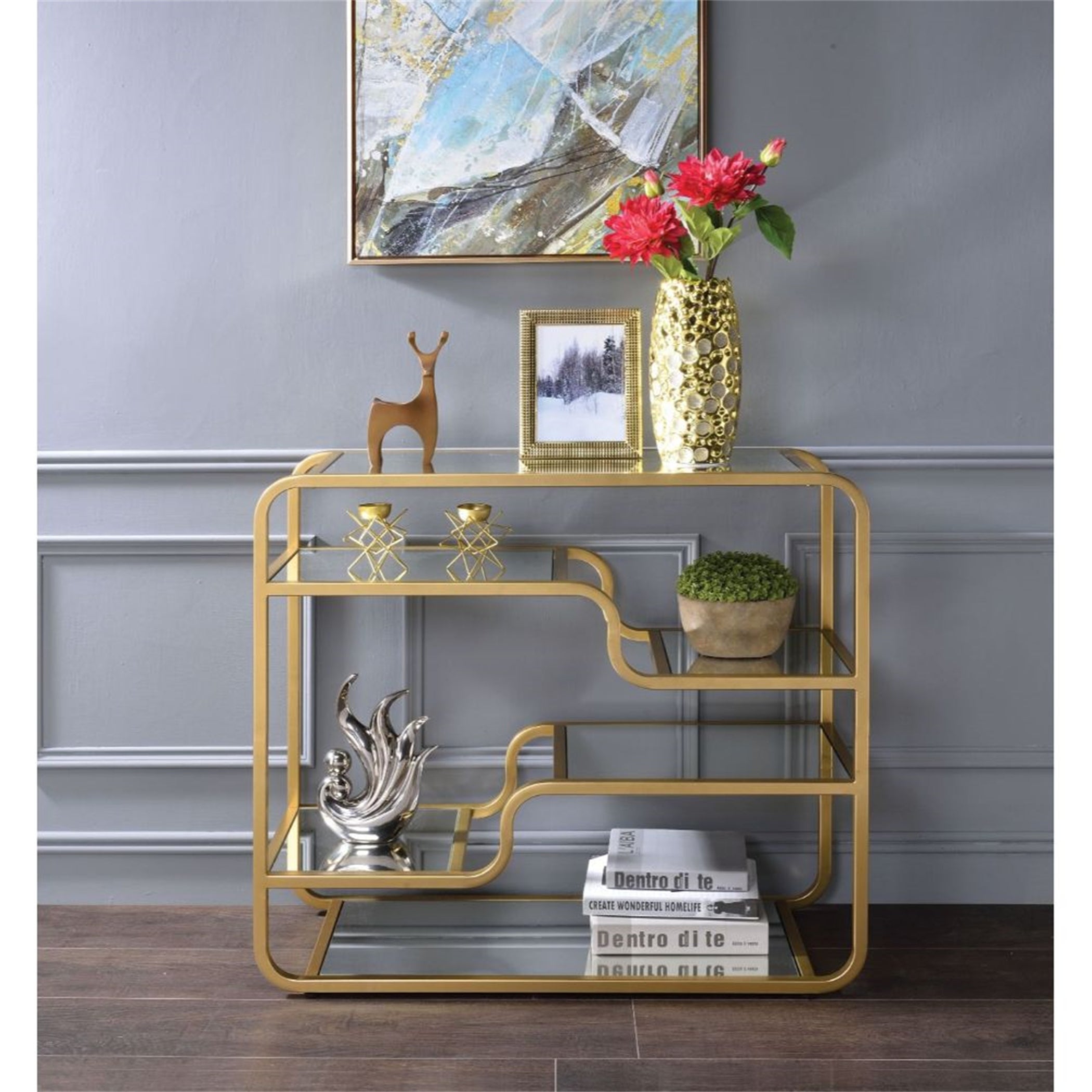 Coffee Table Glass End Table Side Tabel Living Room in Gold and Mirror - Mycitystee
