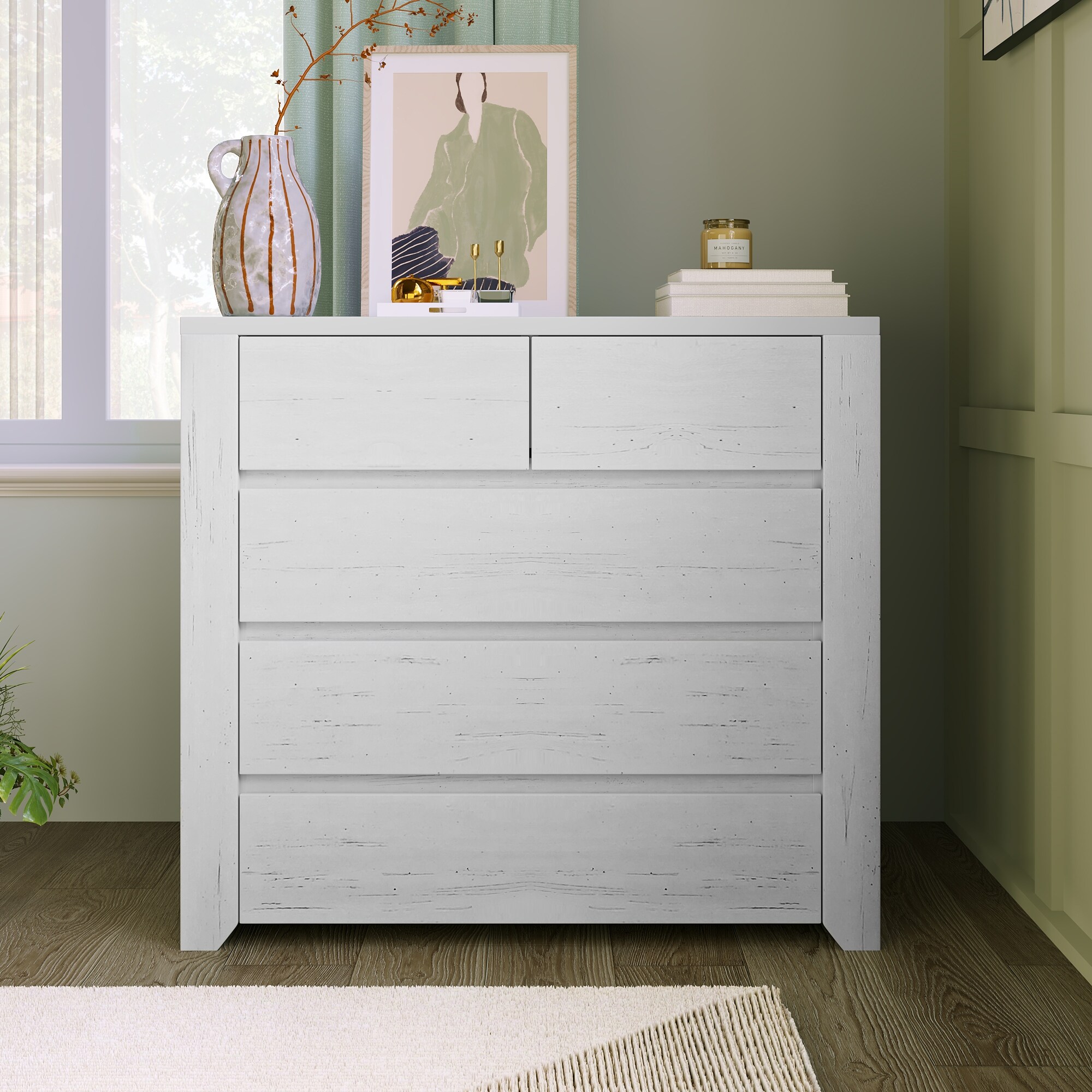 Manufacture Wood Chest with Gray Wood Grain Sticker Surfaces，5 Drawers - - 36899178 - Mycitystee