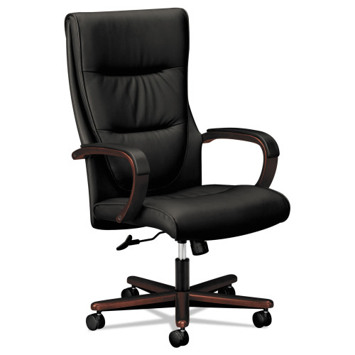 HON VL844 Leather High-Back Chair， Supports up to 250 lbs.， Black Seat/Mahogany Back， Mahogany Base (VL844NSB11) - Mycitystee