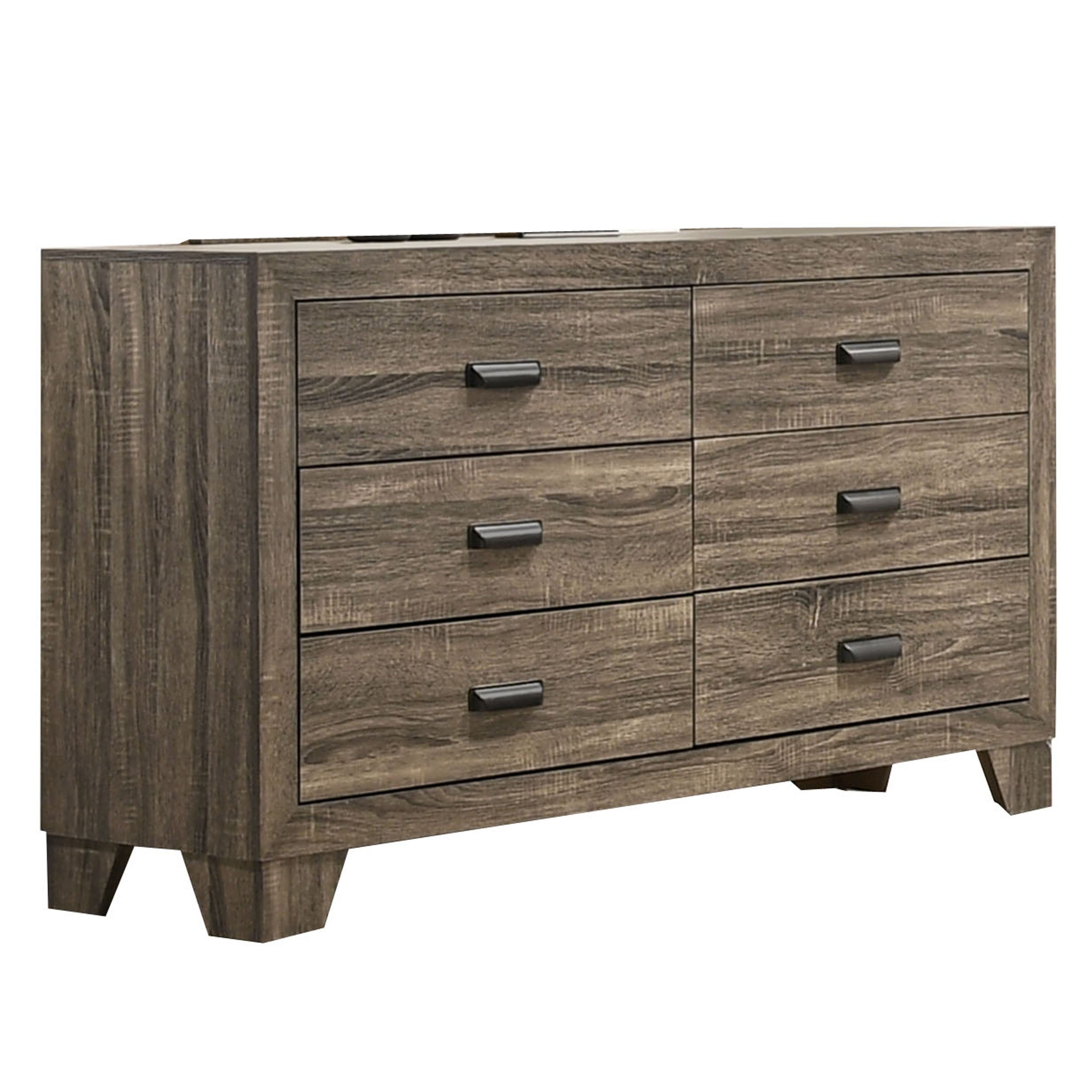 6 Drawer Wooden Dresser with Metal Pulls and Tapered Legs， Brown - - 31269437 - Mycitystee