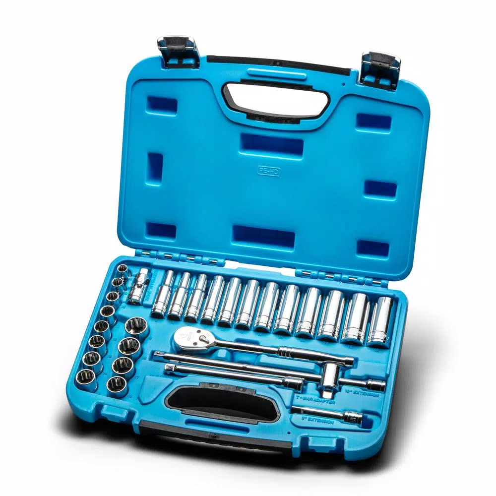 Capri Tools 3/8 in. Drive Metric 12-Point Shallow and Deep Socket Set with Ratchet， Extension Bars and Adapters (29-Piece) and#8211; XDC Depot - Mycitystee