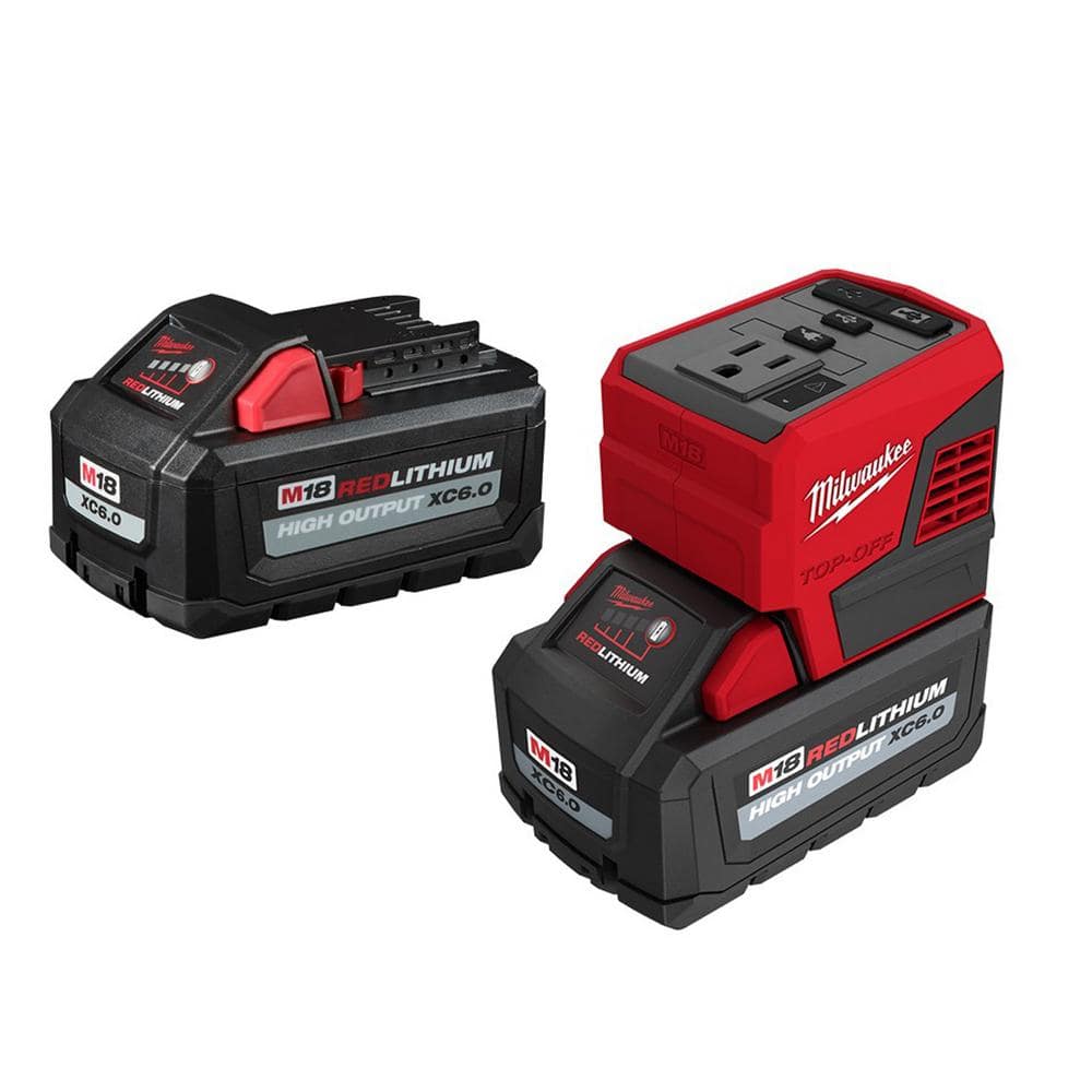 Milwaukee M18 18-Volt Lithium-Ion 175-Watt Powered Compact Inverter for M18 Batteries with (2) M18 HIGH OUTPUT 6.0 Ah Batteries 2846-20-48-11-1862 - Mycitystee
