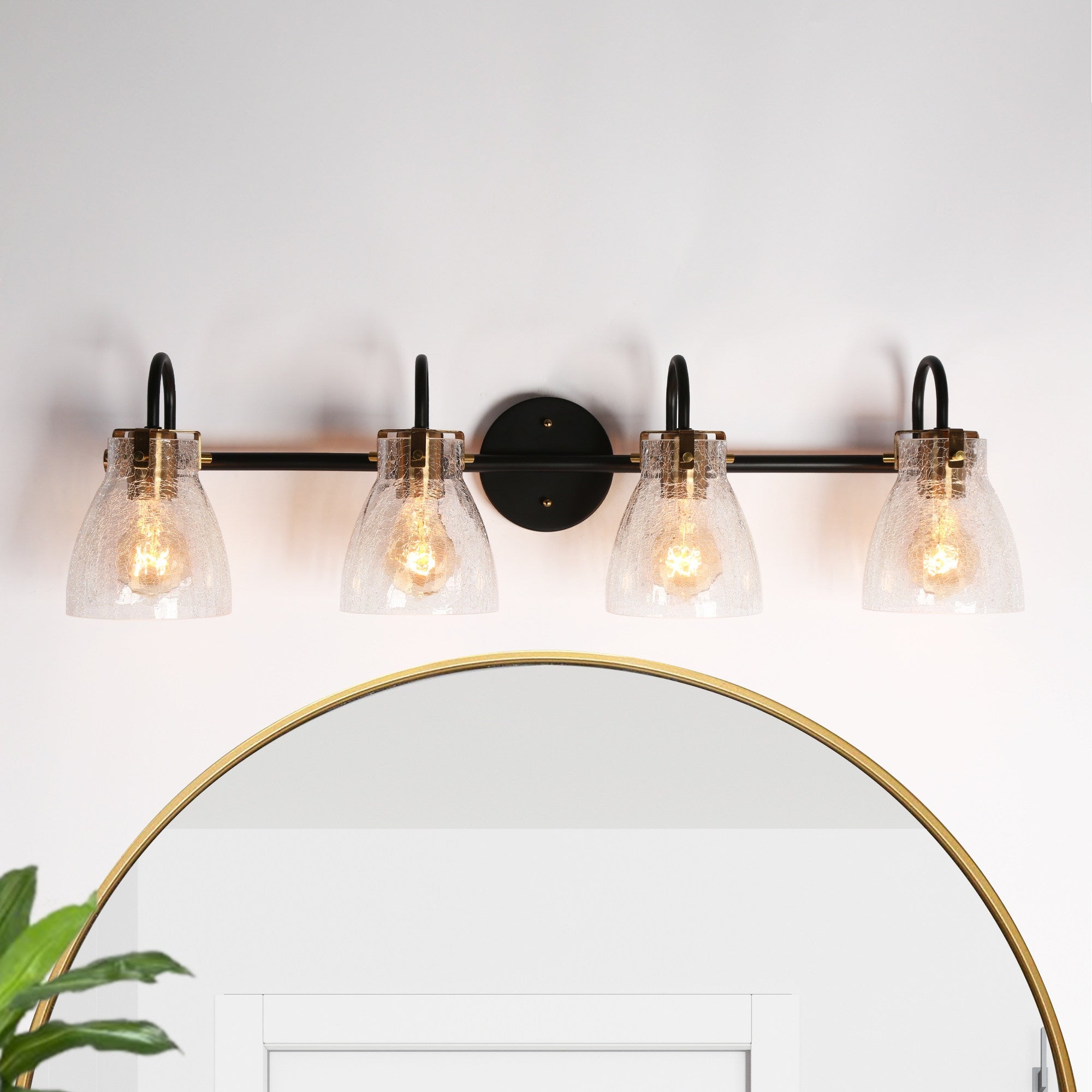Chiry Modern 4-Light Gold Black Bathroom Vanity Lights Crack-Textured Glass Wall Sconces - 30.3