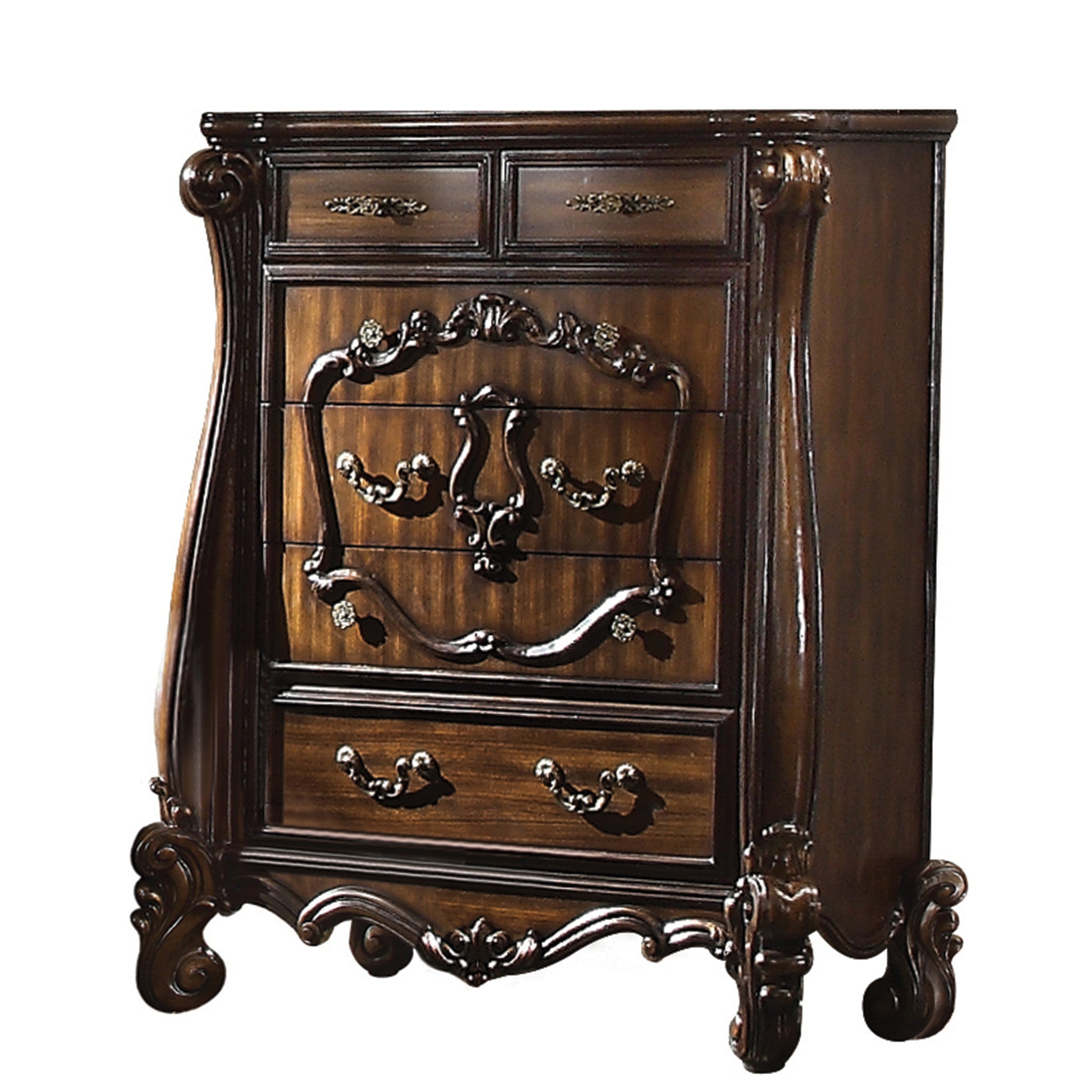 Traditional Wooden Chest with 5 Drawers and Scrolled legs， Brown - - 31491726 - Mycitystee