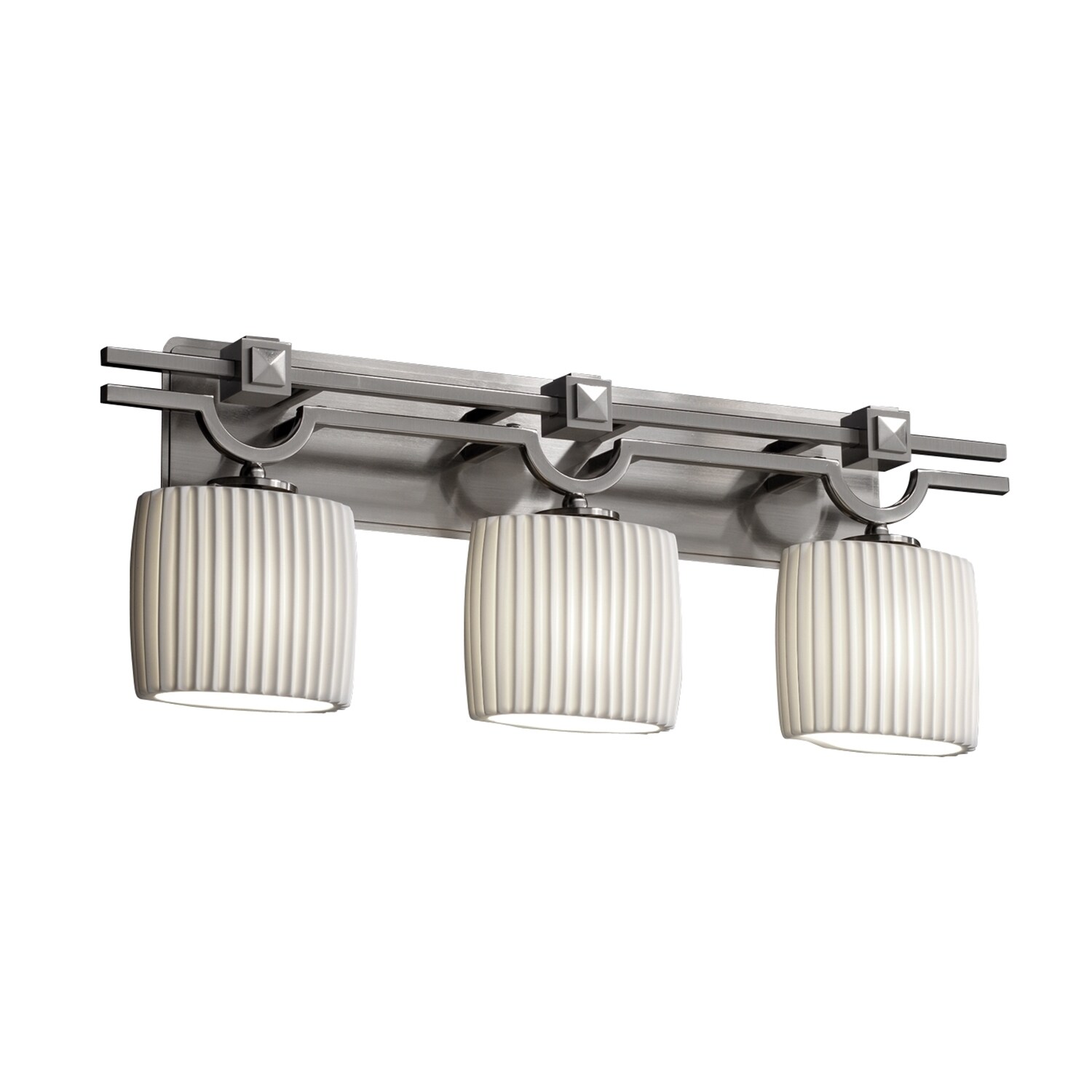 Justice Design Limoges Argyle 3-light Brushed Nickel Bath Bar， Pleats Oval Shade - Mycitystee