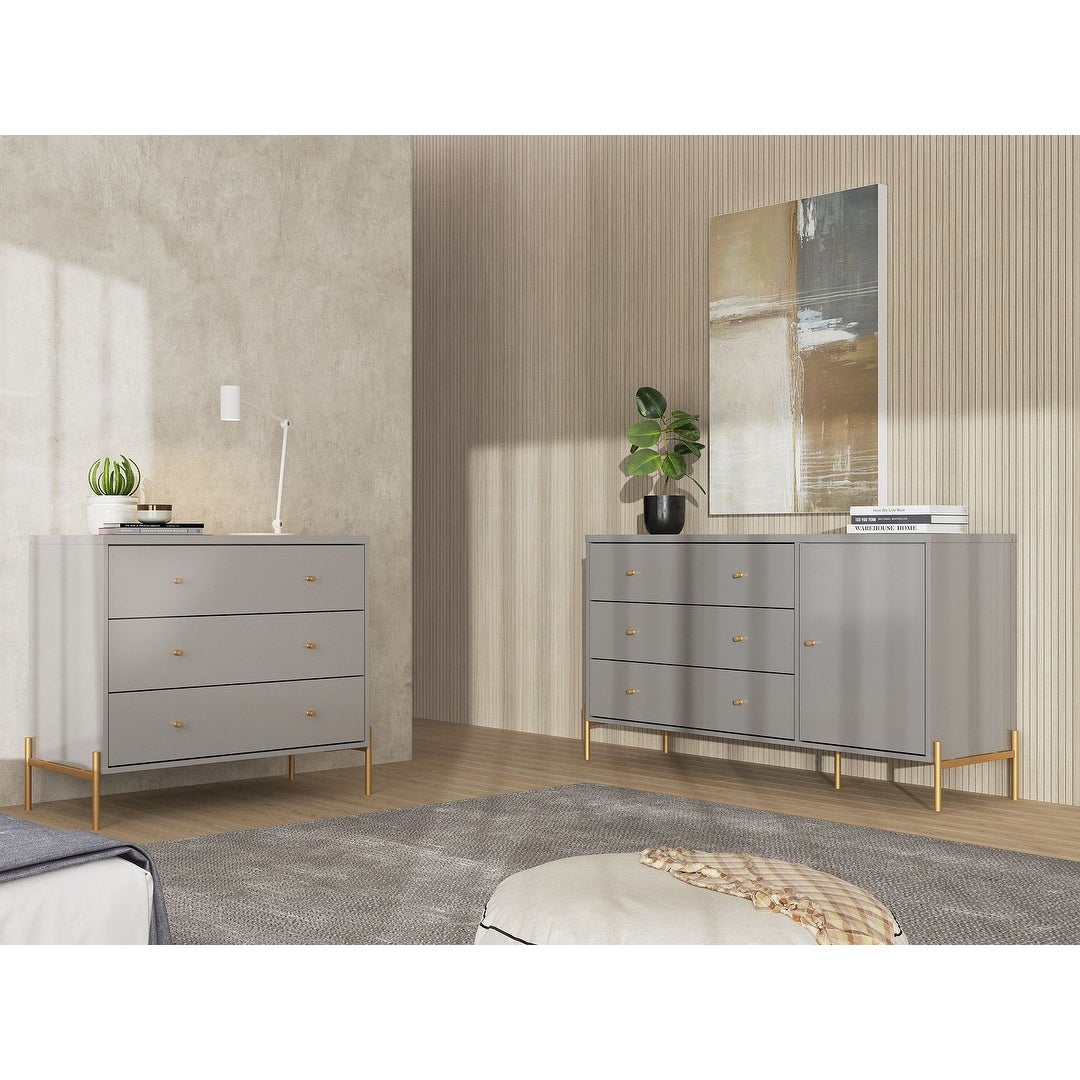Manhattan Comfort Jasper Full Extension Sideboard Dresser and Classic Dresser Set of 2 - - 36787660 - Mycitystee