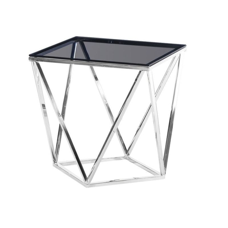 Best Master Furniture Smoked Glass Silver Square End Table - Mycitystee