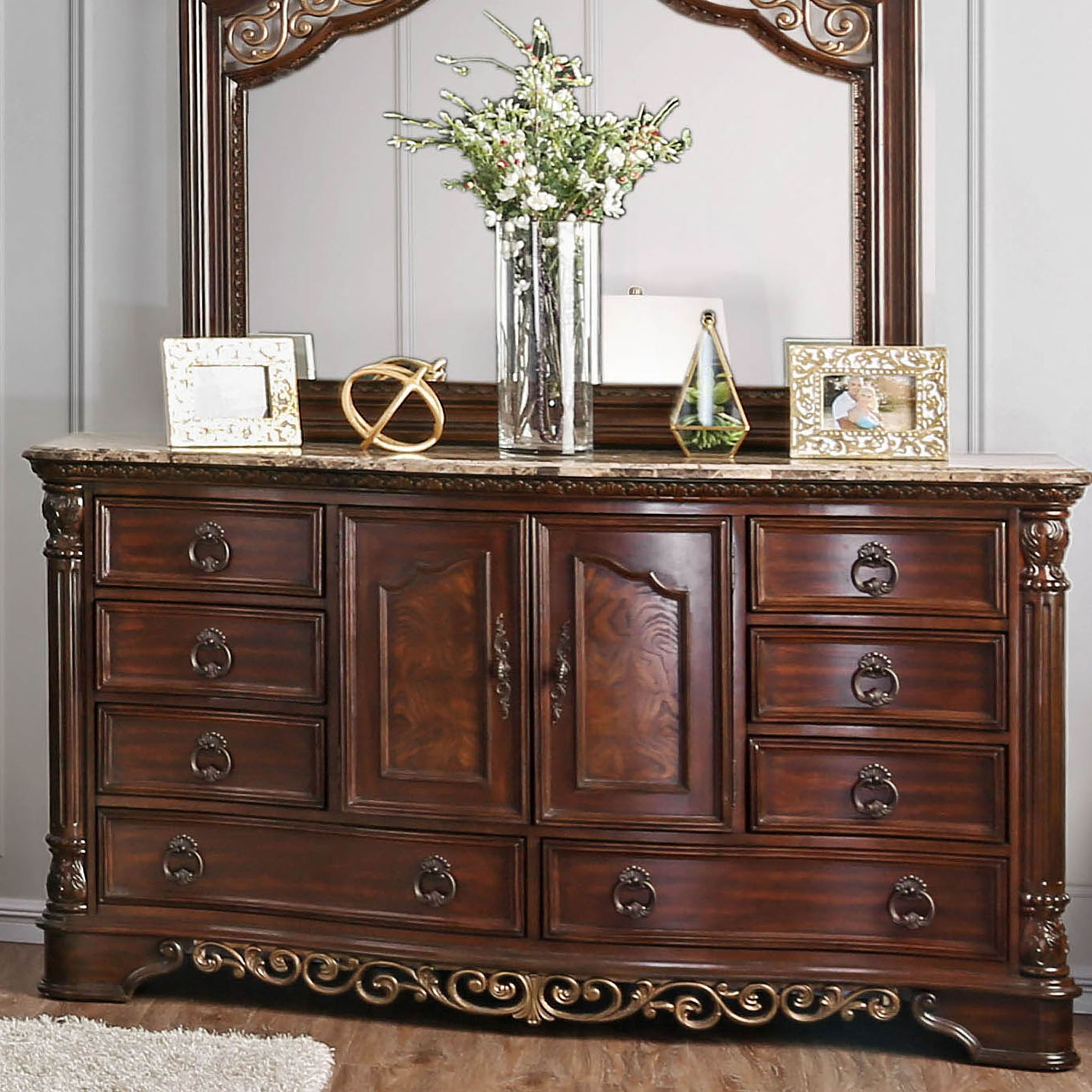 Furniture of America Pune Traditional Cherry Double Door Dresser - - 30710543 - Mycitystee