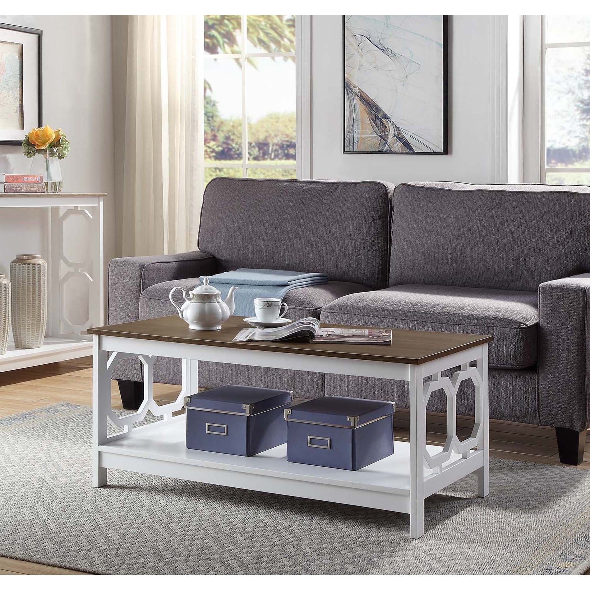 Omega Coffee Table with Shelf， Driftwood/White - Mycitystee