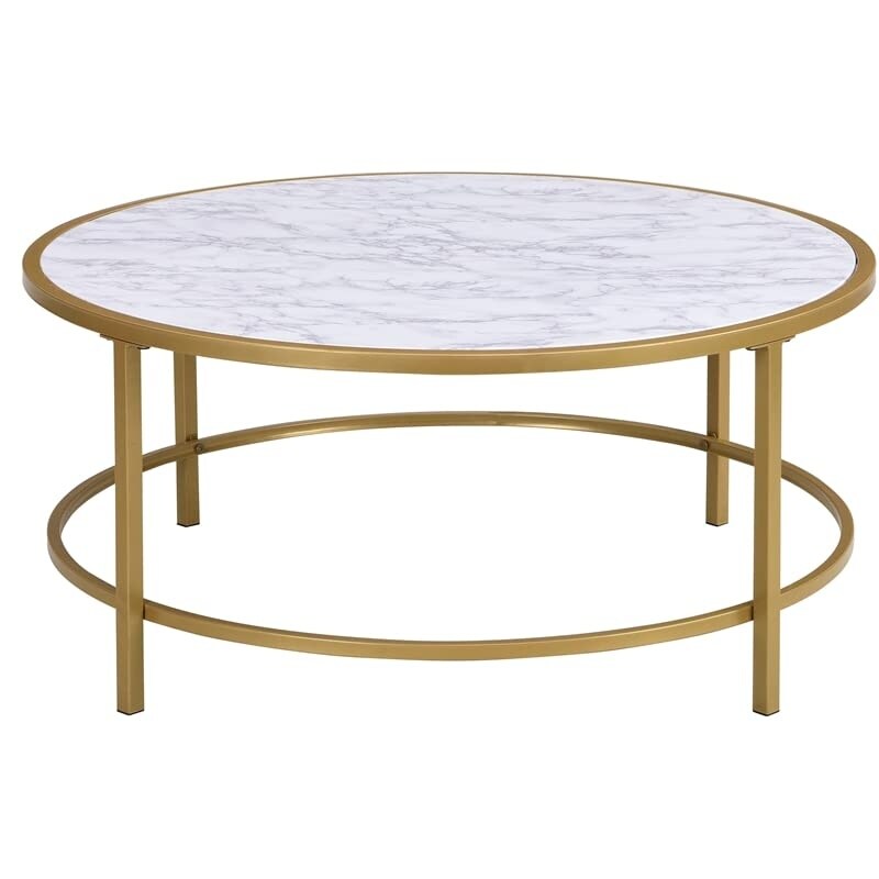 Classic Verazano Faux Marble Top 36 in Round Coffee Table in Gold - as picture - Mycitystee