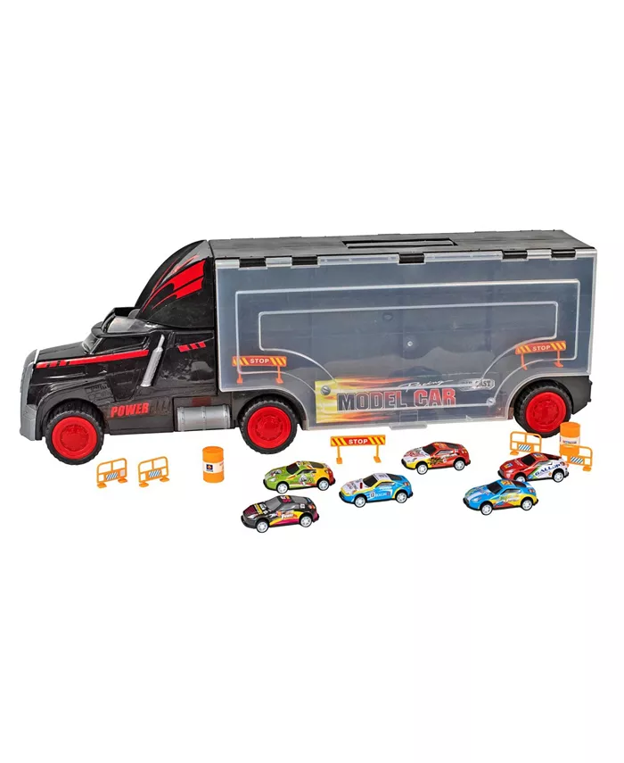 Golden Wheel Semi Truck Carry Case with Vehicles， Set of 16 - Mycitystee