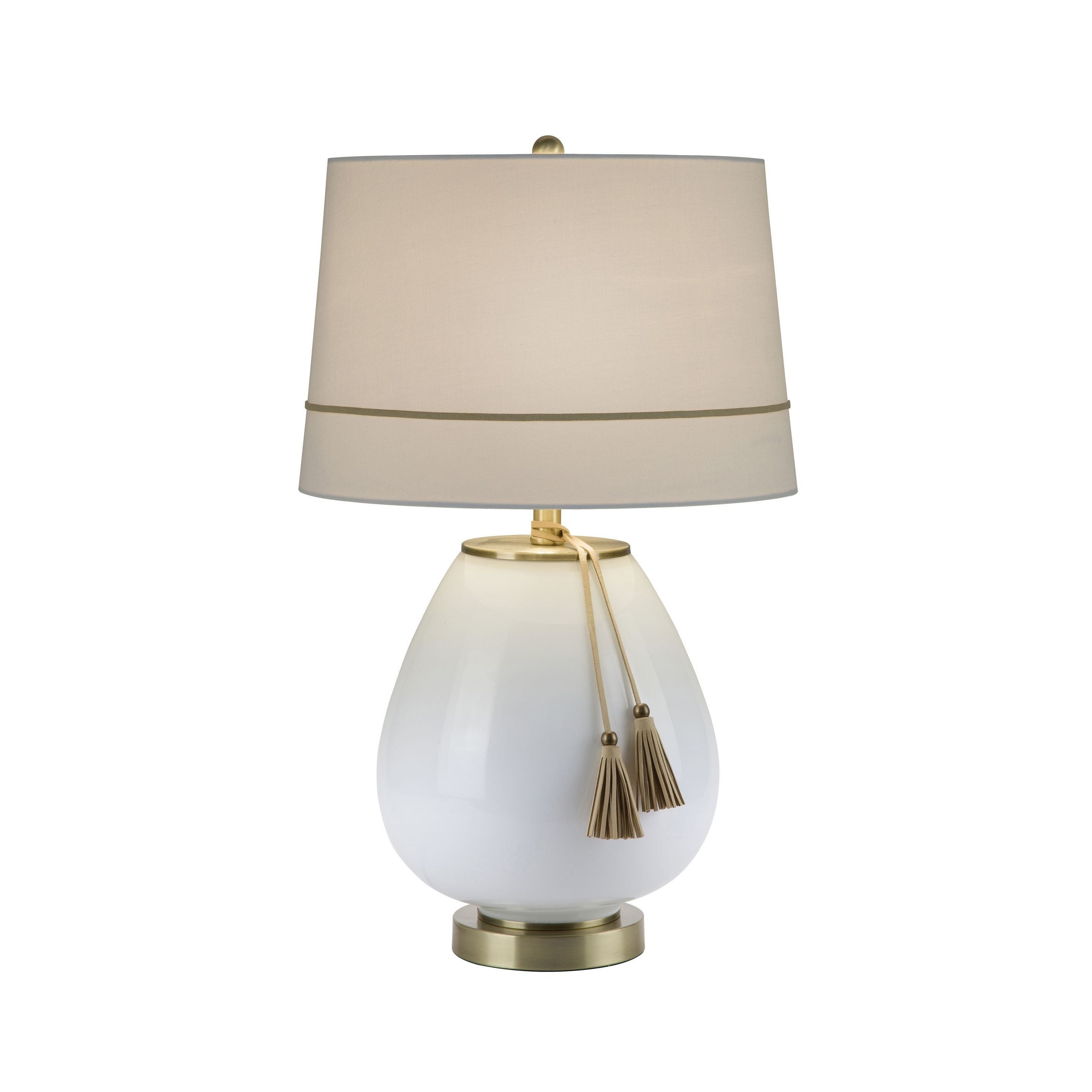 Catalina Carey Antique Brass and White Linen Shade Table Lamp - Mycitystee