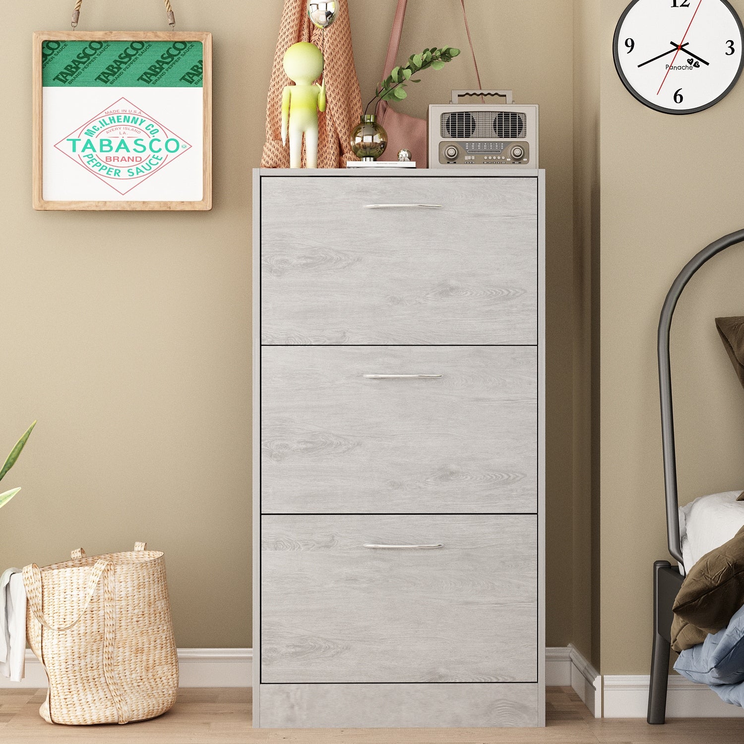 FAMAPY Grey Entryway Shoe Spcase Saving Cabinet with 3 Drawers - - 35475329 - Mycitystee