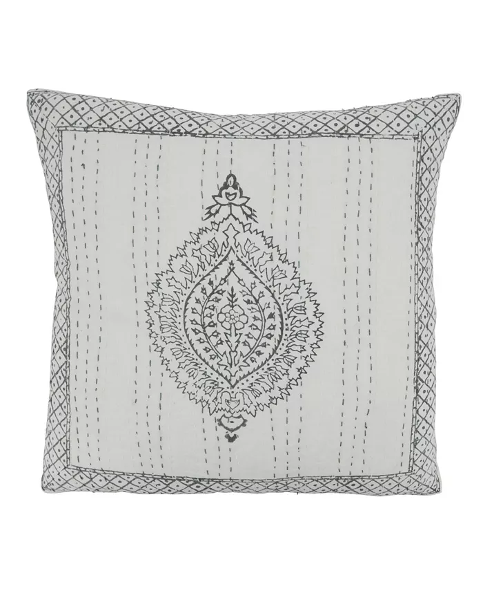 Saro Lifestyle Kantha Stitch Block Print Taj Decorative Pillow， 22