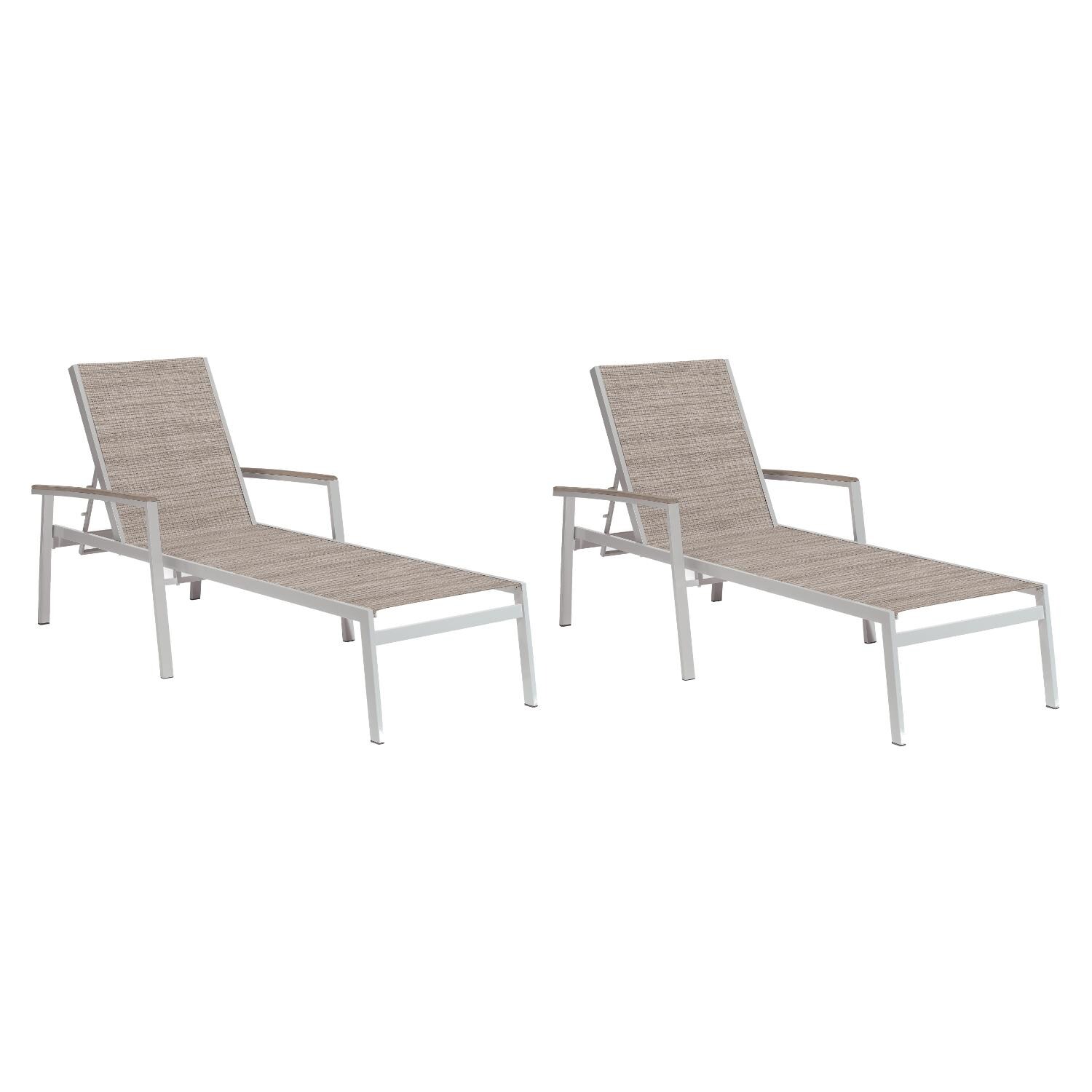 Travira 2 Piece Aluminum Patio Chaise Lounge Set W/ Tekwood Vintage Arm Caps By Oxford Garden - Mycitystee