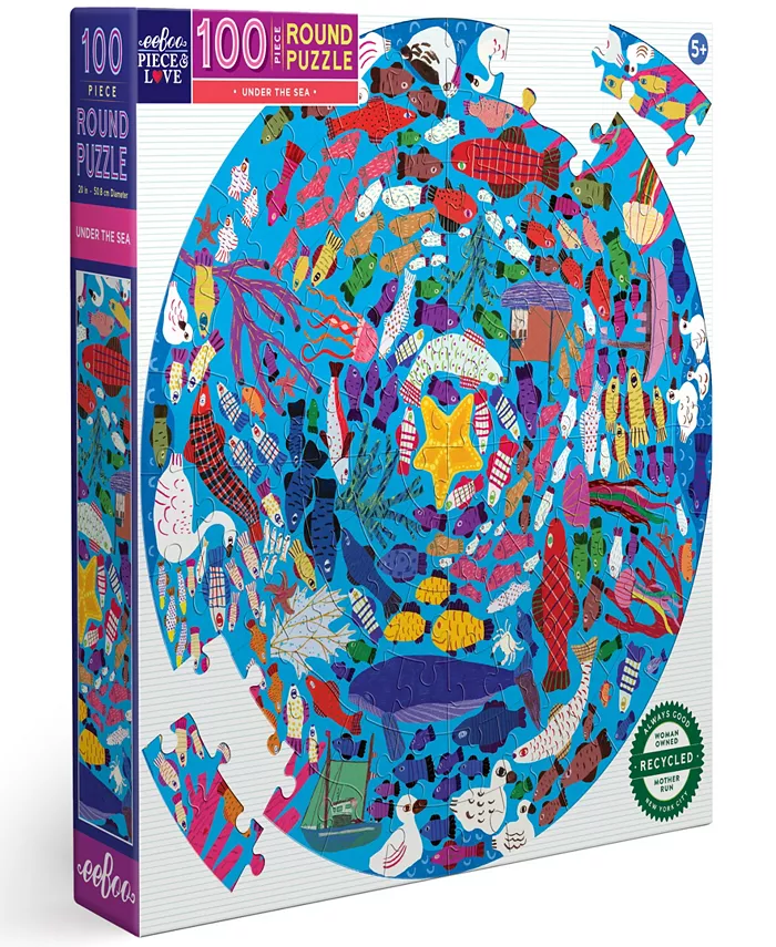 Eeboo Under The Sea 100 Piece Round Puzzle Set， Ages 5 years and up - Mycitystee