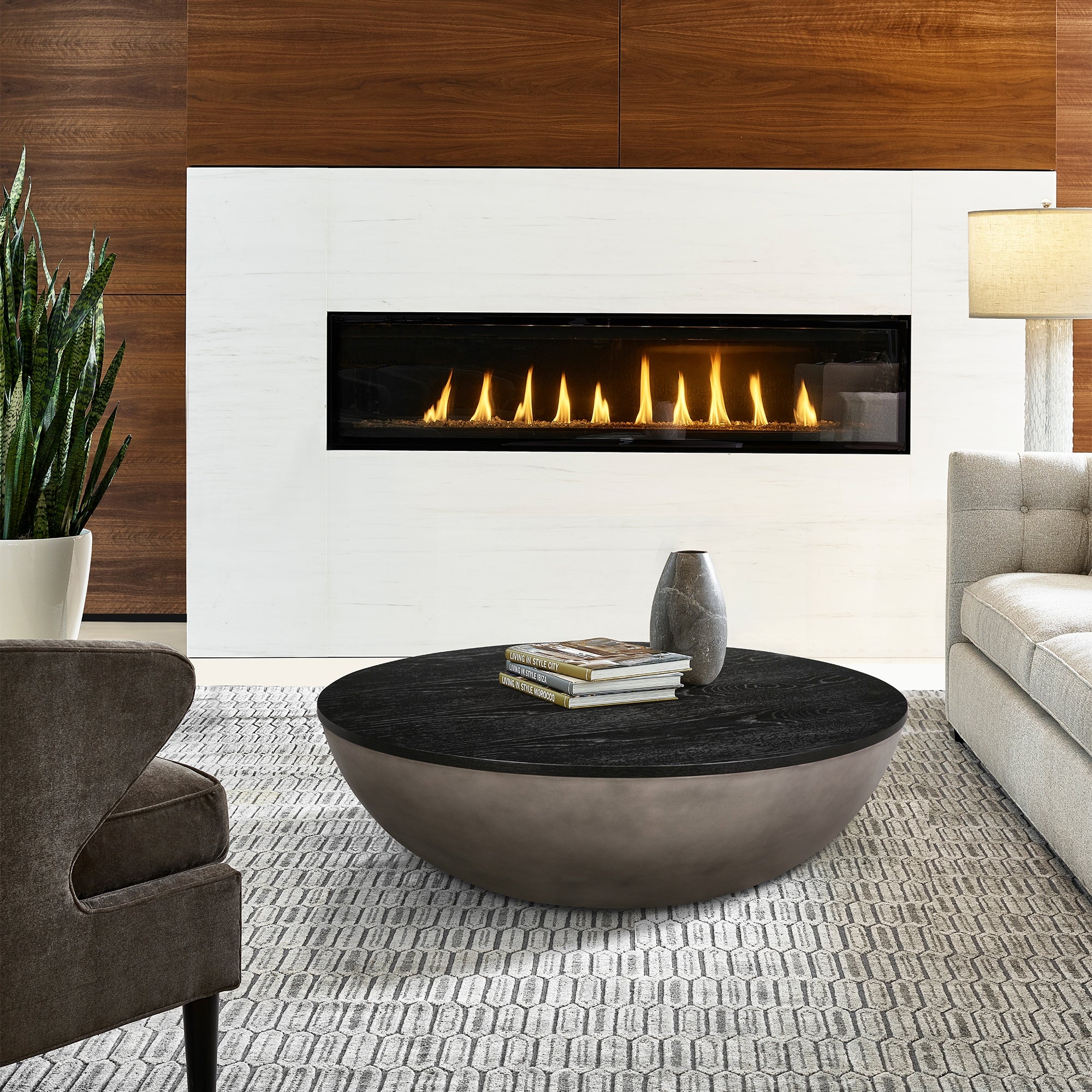 Melody Round Coffee Table in Concrete and Brushed Oak Wood - Mycitystee