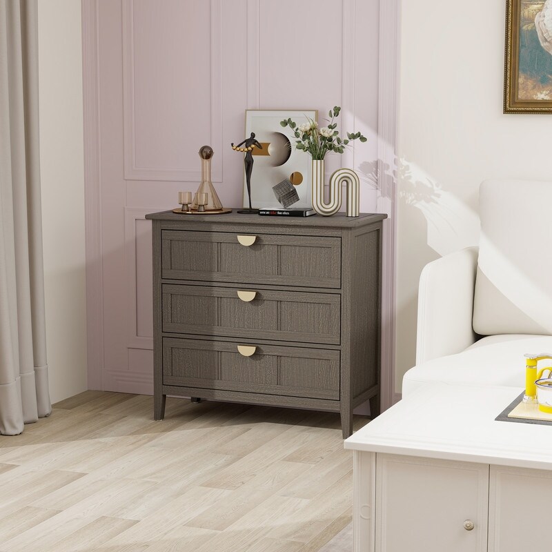 Natural 3-Drawer Storage Chest， American Furniture Cabinet for Bedroom - - 37782641 - Mycitystee