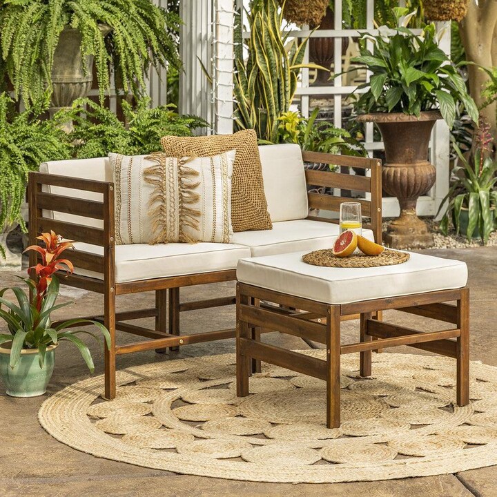 Ultimate Patio Bellelot 3 Piece Acacia Patio Sectional Set W/ 23 1/2 Inch Square Ottoman - Mycitystee