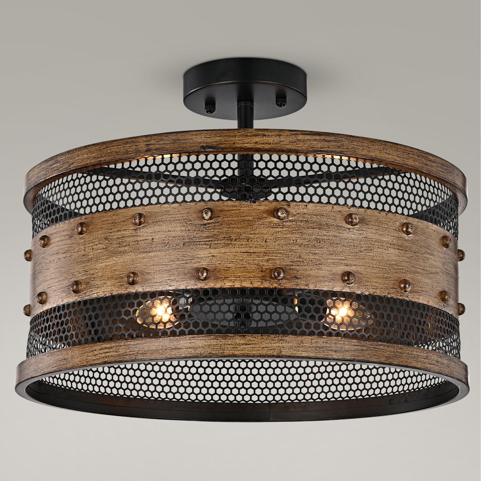 Holland Matte Black+Imitation Wood Grain 4-Light Semi-Flush Mount - Mycitystee