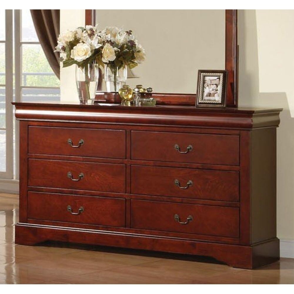 Dresser in Cherry with 6 Drawers， Suitable for Bedroom， Living Room， Dining Room， Items Storage Helper - - 37776924 - Mycitystee