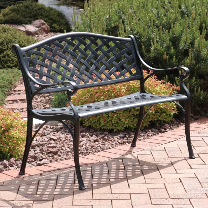 Ultimate Patio 2-Person Checkered Cast Aluminum Metal Garden Bench - Mycitystee