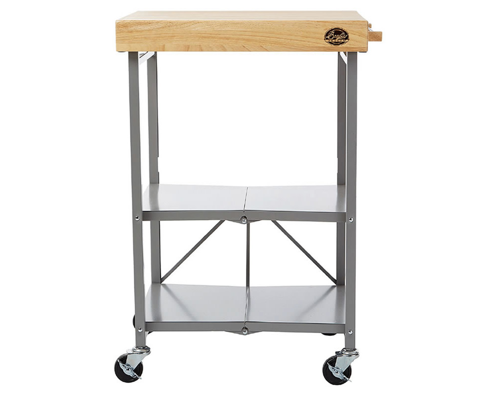 Wood Top Steel Grey Frame on Wheels Foldable Kitchen Cart - Mycitystee